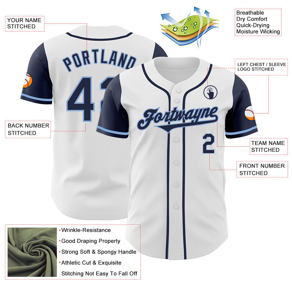 Custom White Navy-Light Blue Authentic Two Tone Baseball Jersey baseball jersey product view 3
