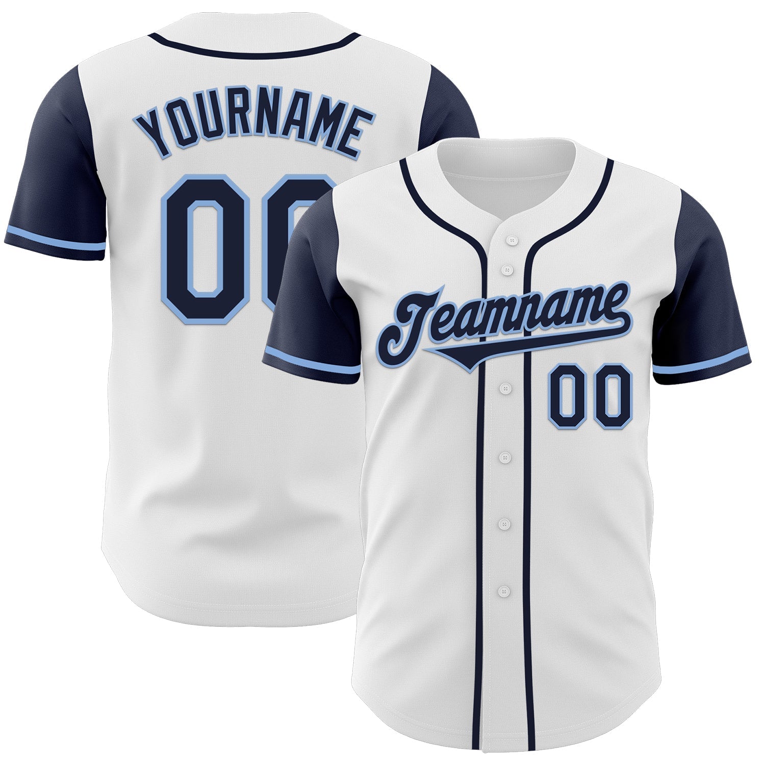 Custom White Navy-Light Blue Authentic Two Tone Baseball Jersey baseball jersey product view 1