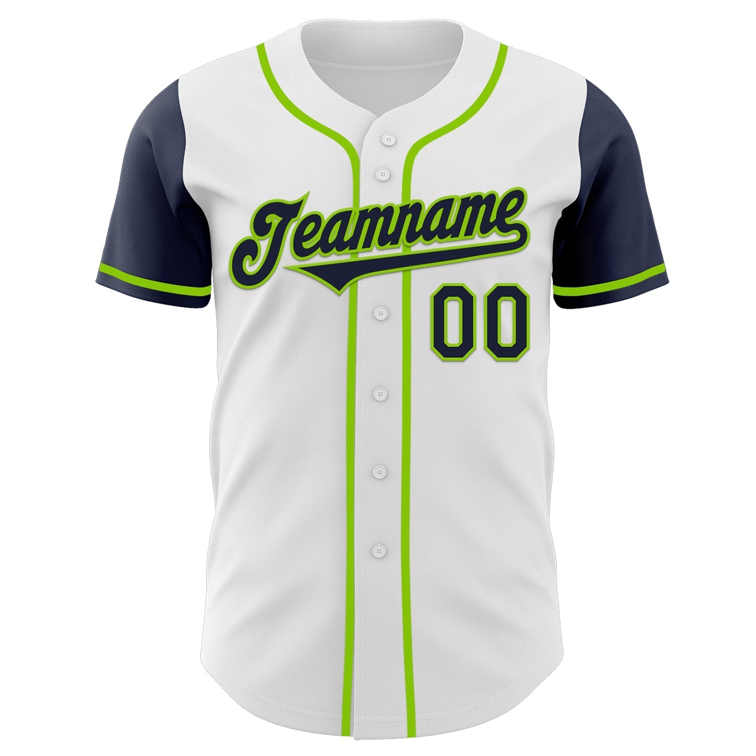 Custom White Navy-Neon Green Authentic Two Tone Baseball Jersey baseball jersey product view 2