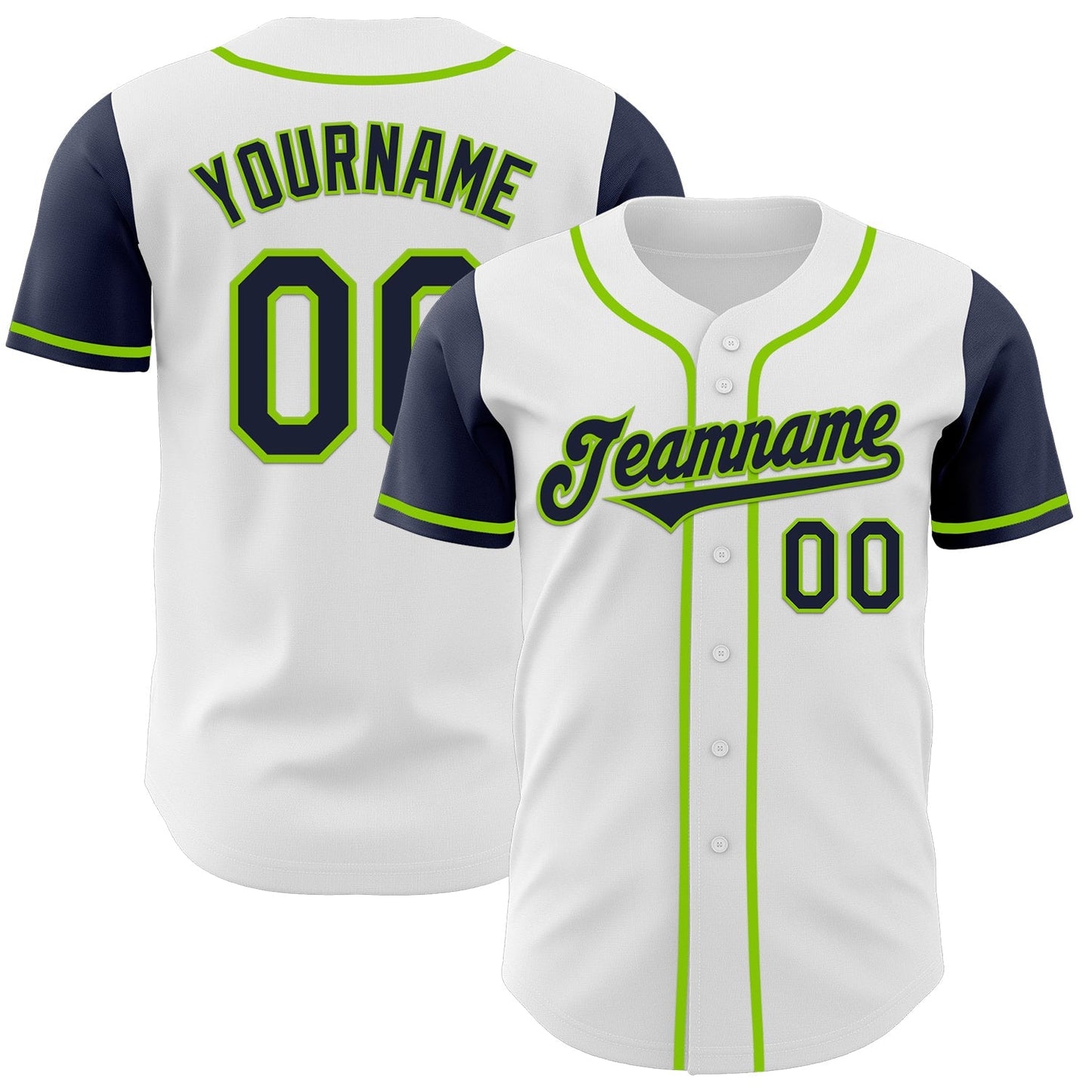 Custom White Navy-Neon Green Authentic Two Tone Baseball Jersey baseball jersey product view 1