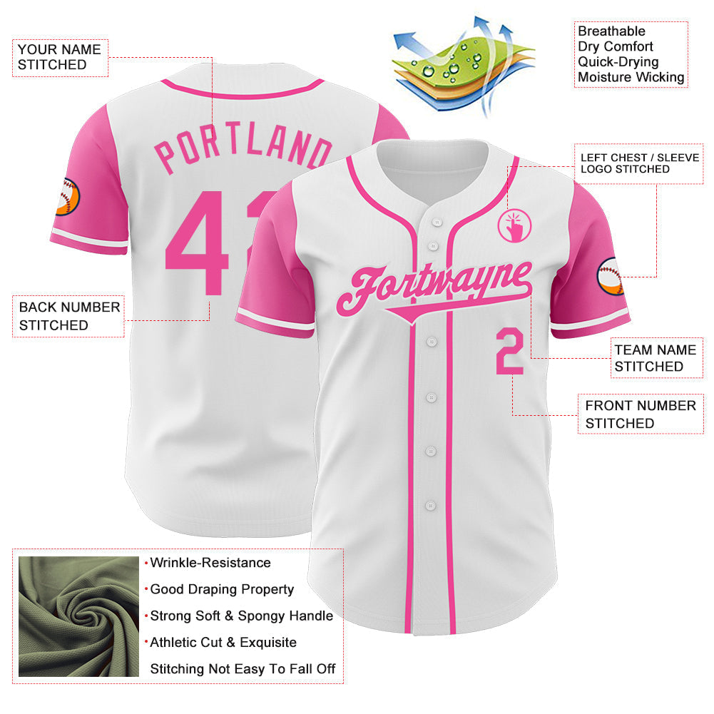 Custom White Pink Authentic Two Tone Baseball Jersey baseball jersey product view 3