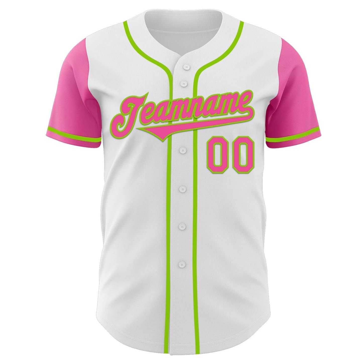 Custom White Pink-Neon Green Authentic Two Tone Baseball Jersey baseball jersey product view 2