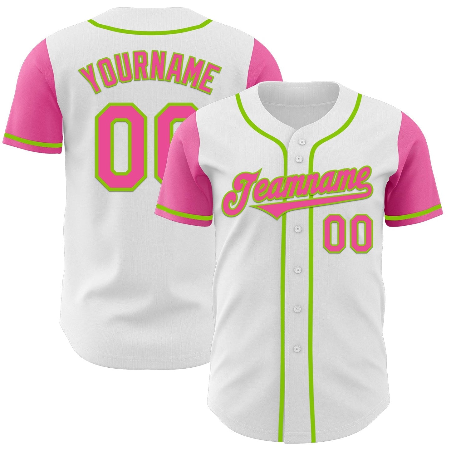 Custom White Pink-Neon Green Authentic Two Tone Baseball Jersey baseball jersey product view 1