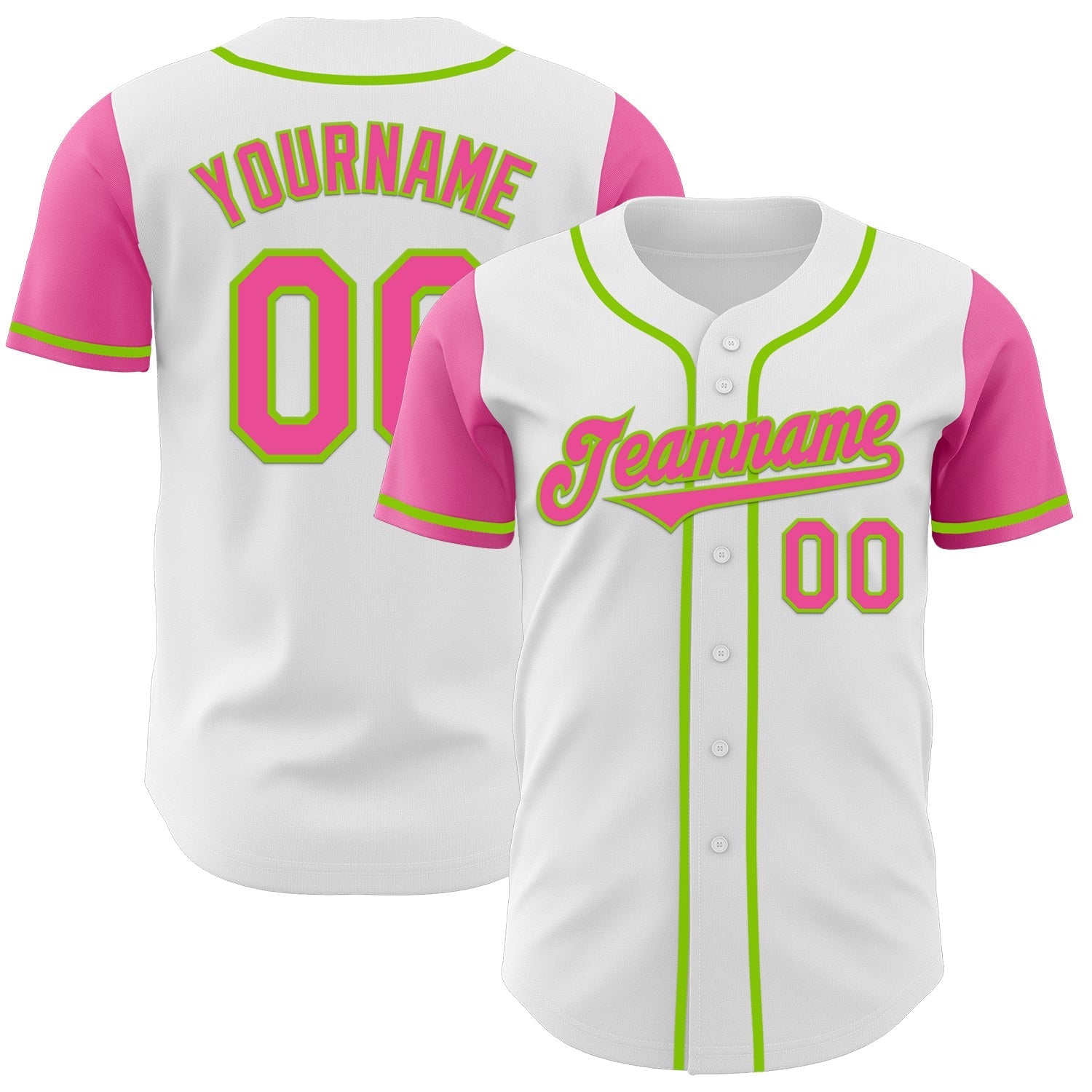 Custom White Pink-Neon Green Authentic Two Tone Baseball Jersey baseball jersey product view 1