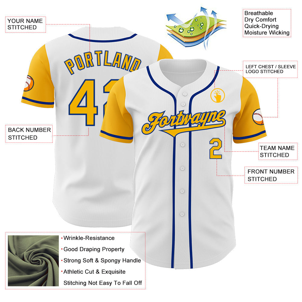 Custom White Gold-Royal Authentic Two Tone Baseball Jersey baseball jersey product view 3
