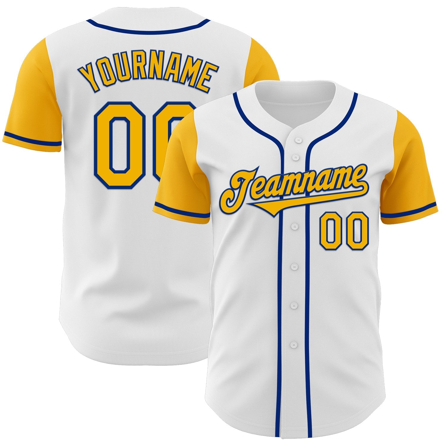 Custom White Gold-Royal Authentic Two Tone Baseball Jersey baseball jersey product view 1