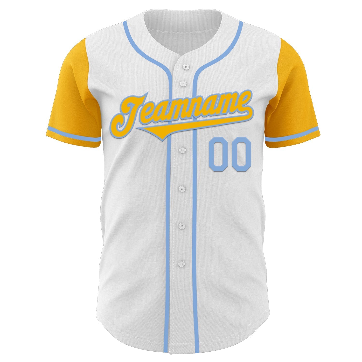 Custom White Gold-Light Blue Authentic Two Tone Baseball Jersey baseball jersey product view 2