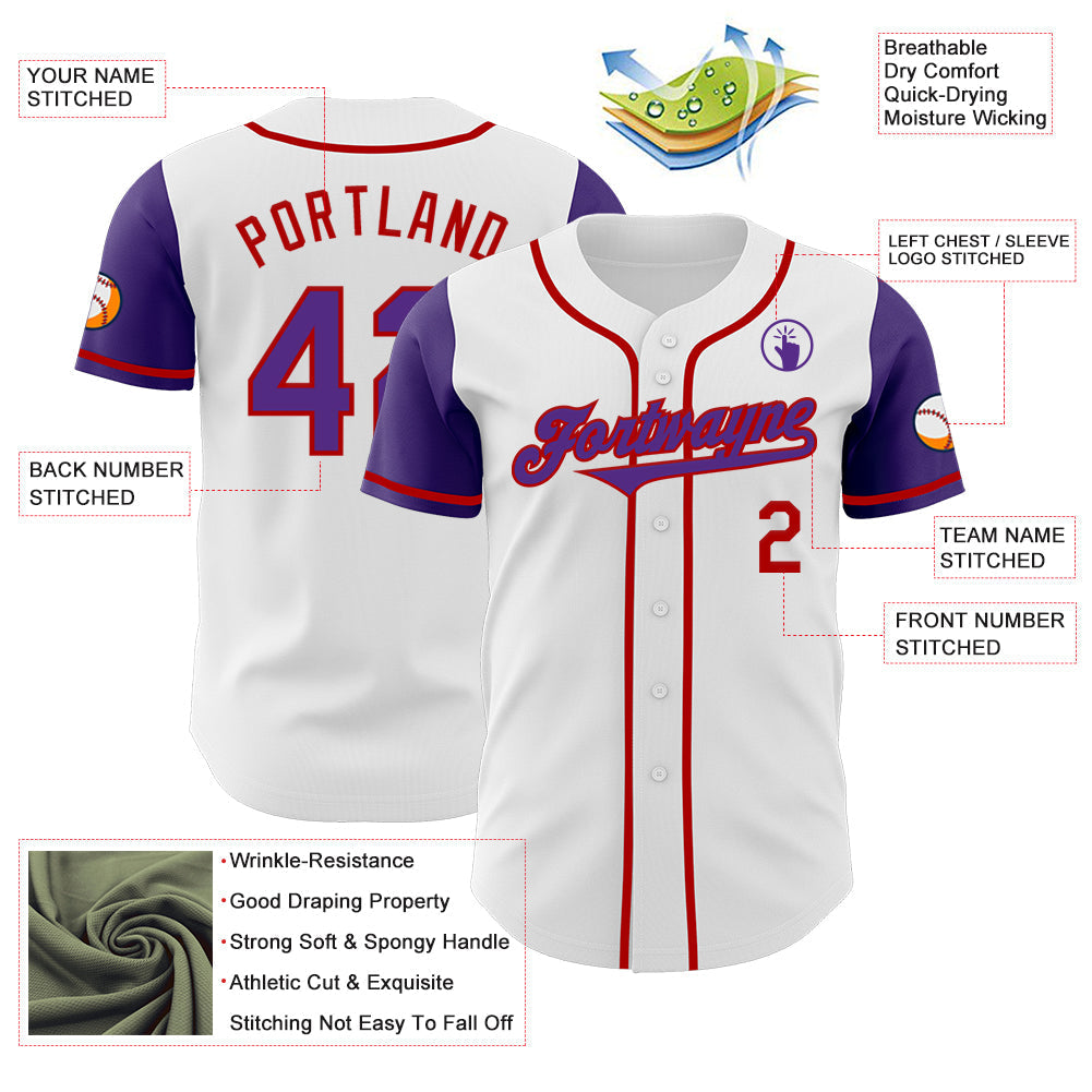 Custom White Purple-Red Authentic Two Tone Baseball Jersey baseball jersey product view 3