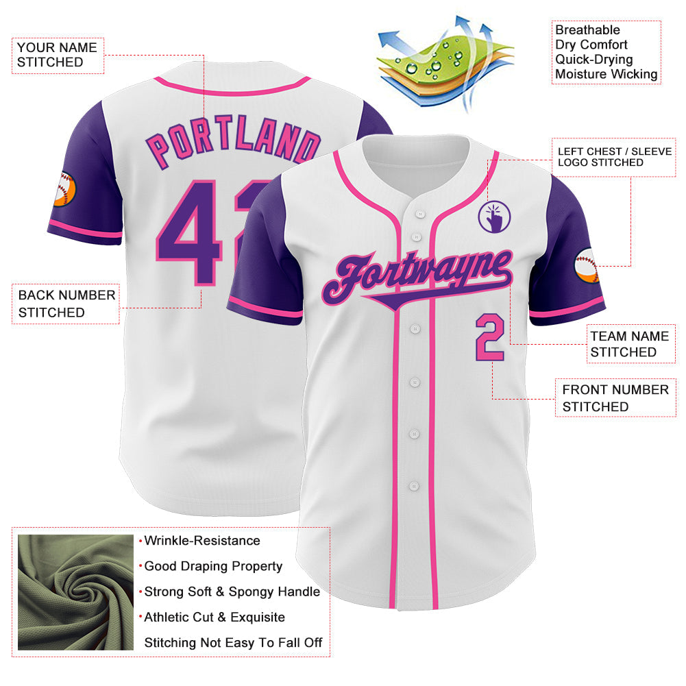 Custom White Purple-Pink Authentic Two Tone Baseball Jersey baseball jersey product view 3