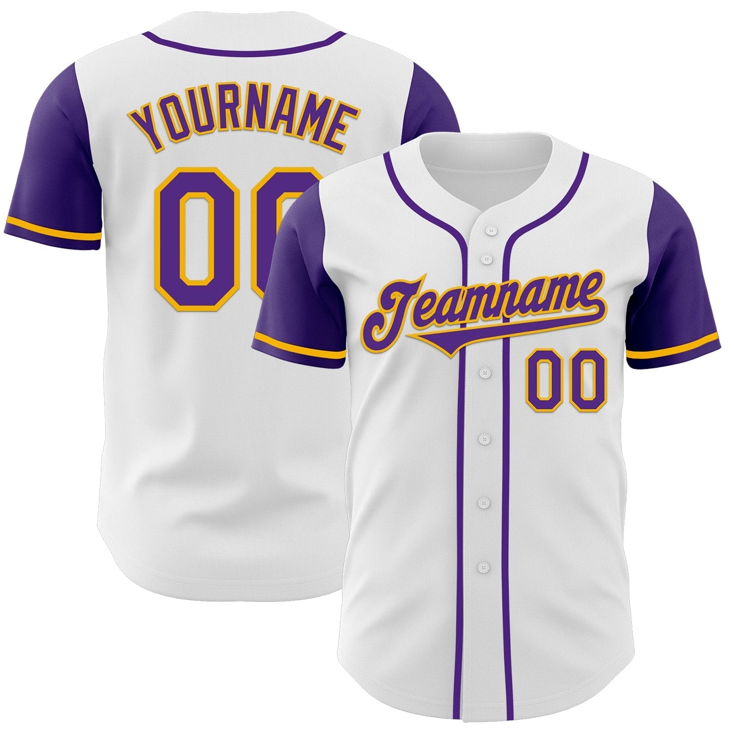 Custom White Purple-Gold Authentic Two Tone Baseball Jersey baseball jersey product view 1