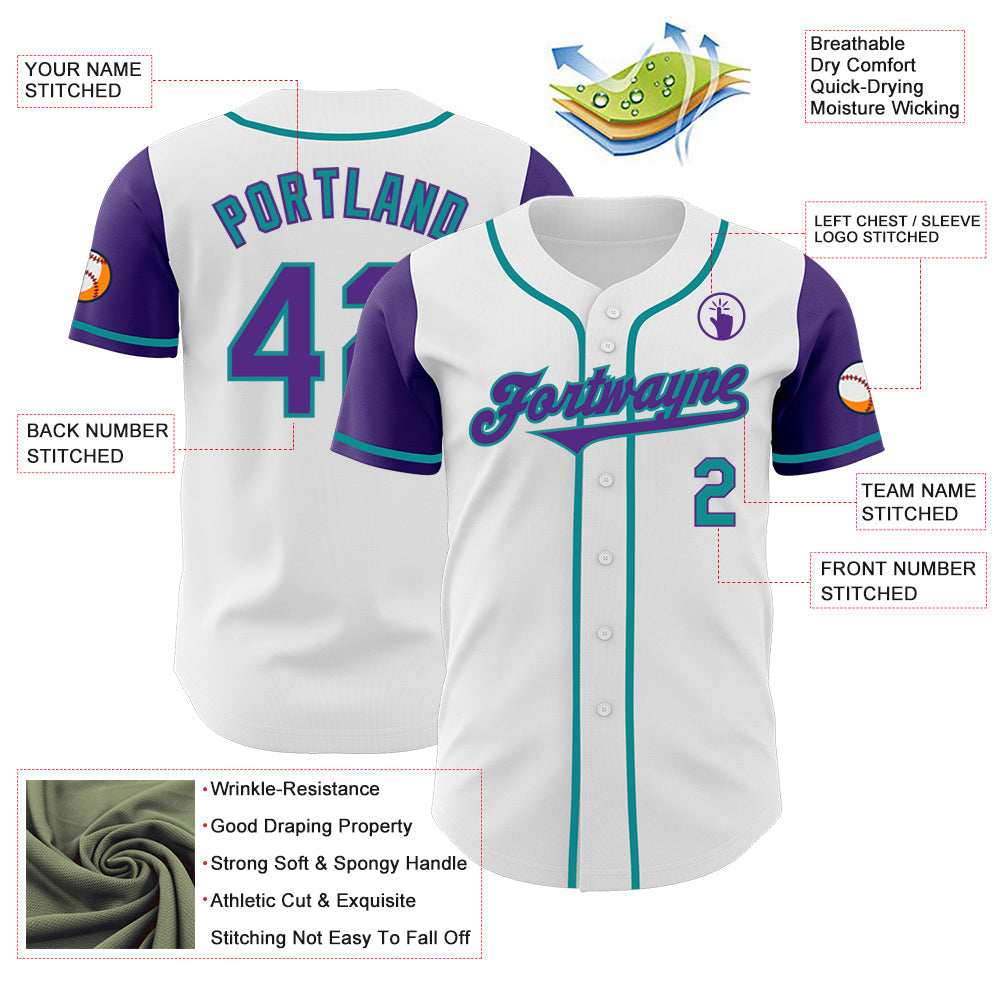 Custom White Purple-Teal Authentic Two Tone Baseball Jersey baseball jersey product view 3