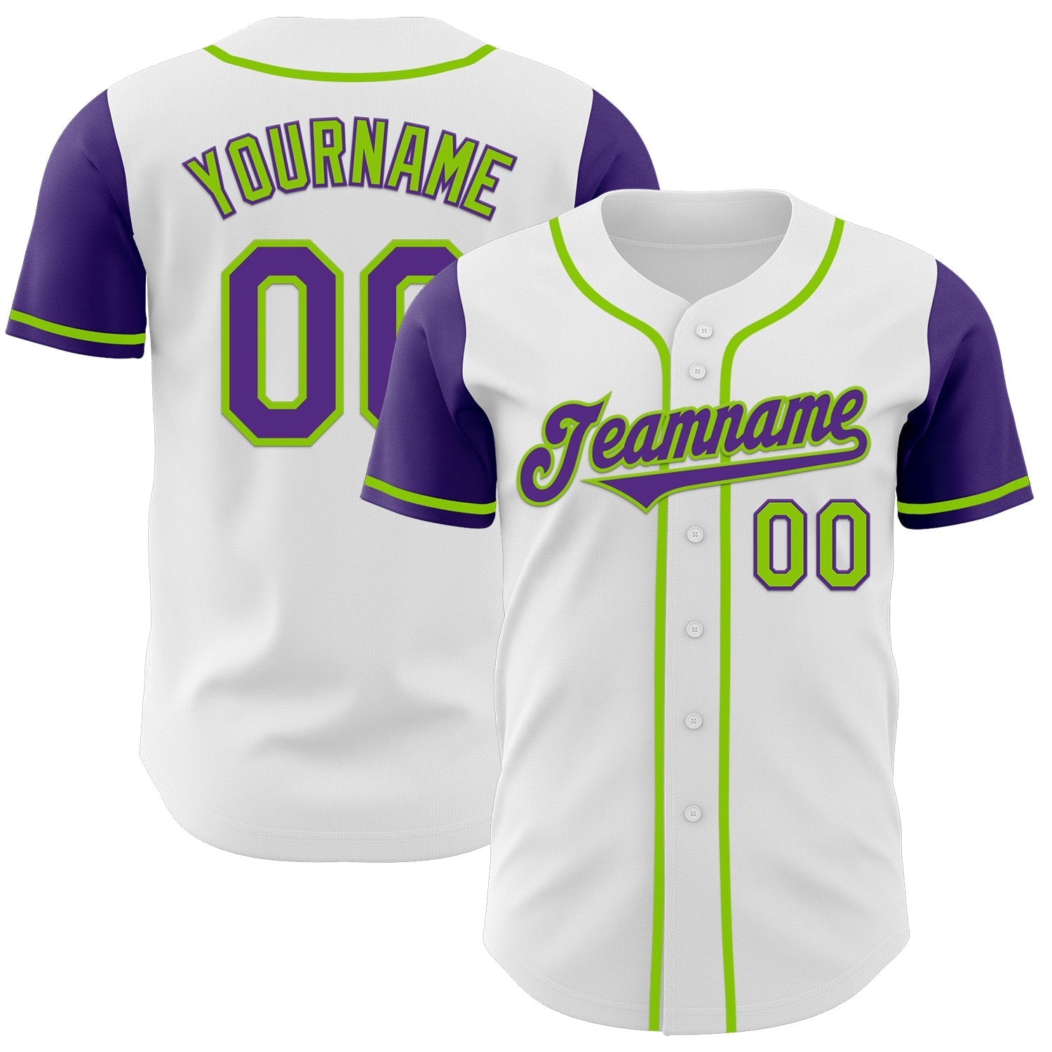 Custom White Purple-Neon Green Authentic Two Tone Baseball Jersey baseball jersey product view 1