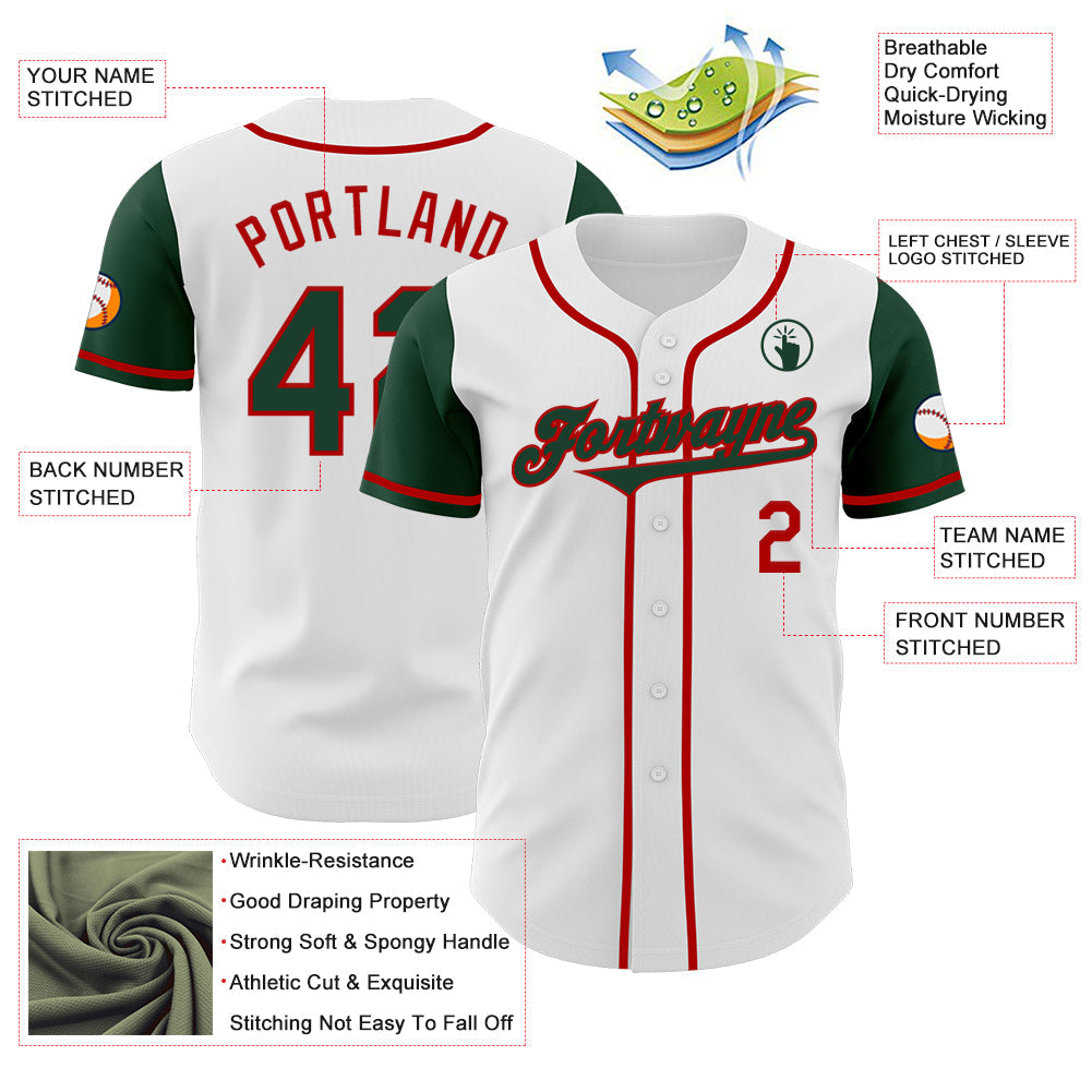 Custom White Green-Red Authentic Two Tone Baseball Jersey baseball jersey product view 3