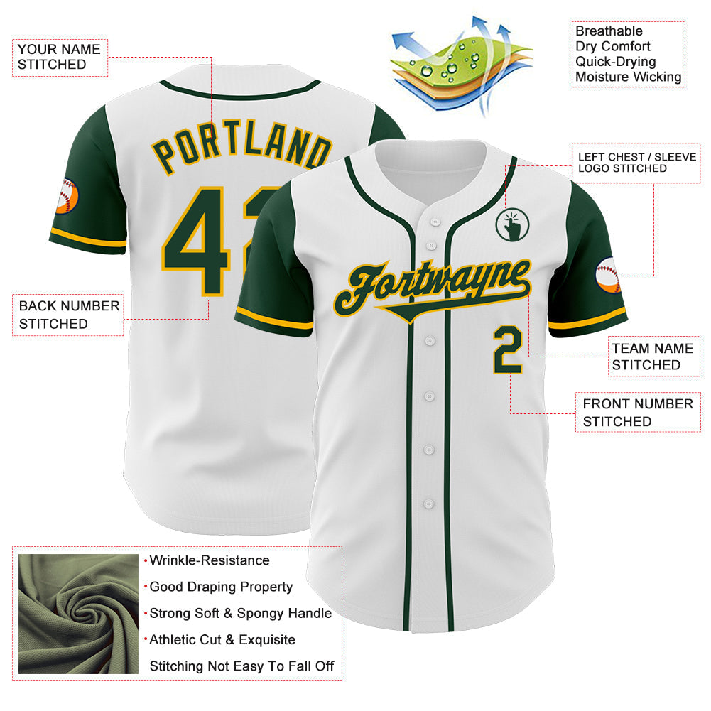 Custom White Green-Gold Authentic Two Tone Baseball Jersey baseball jersey product view 3