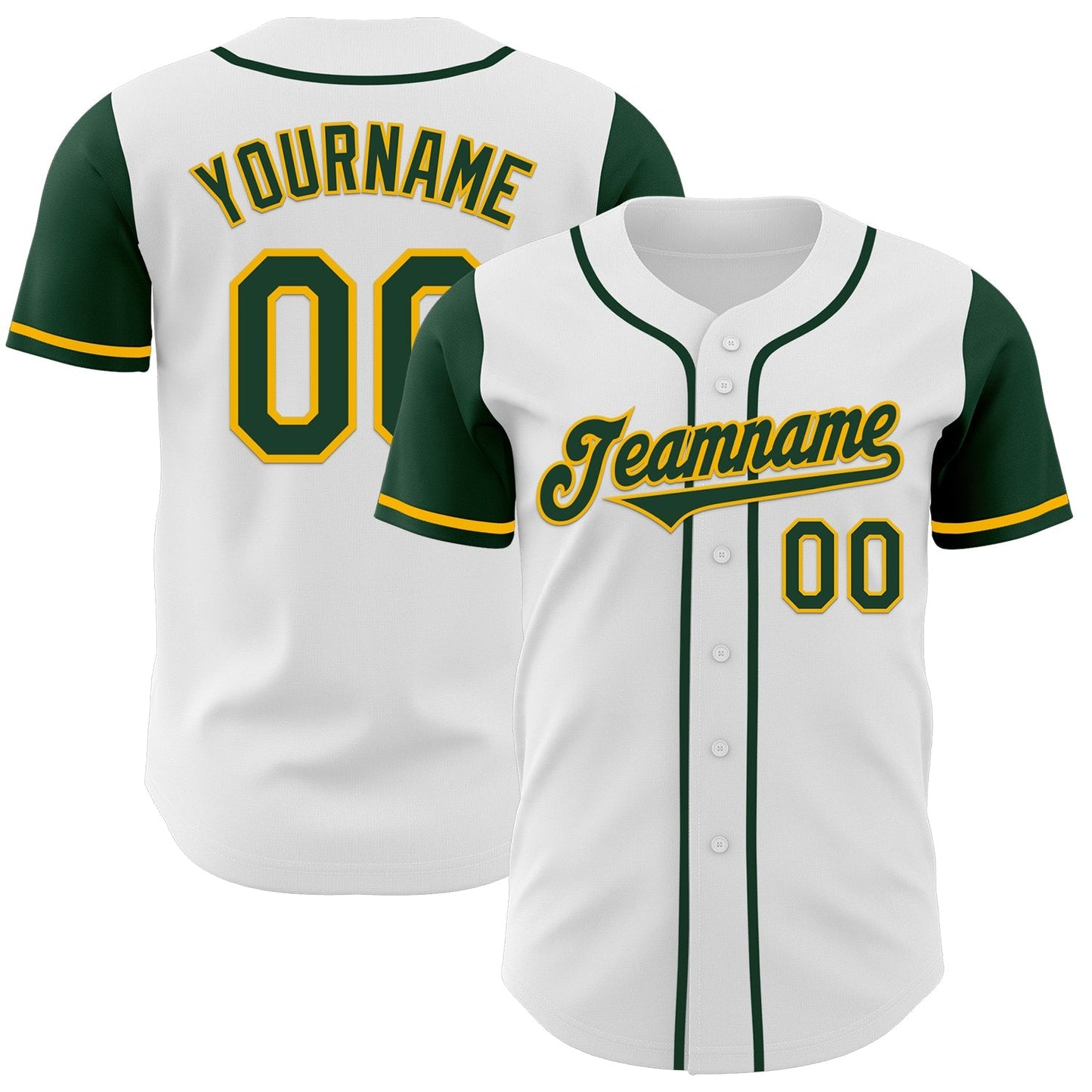 Custom White Green-Gold Authentic Two Tone Baseball Jersey baseball jersey product view 1