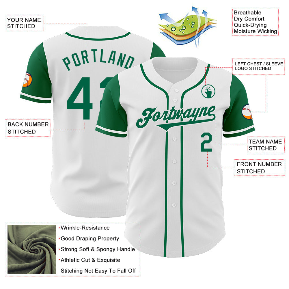 Custom White Kelly Green Authentic Two Tone Baseball Jersey baseball jersey product view 3