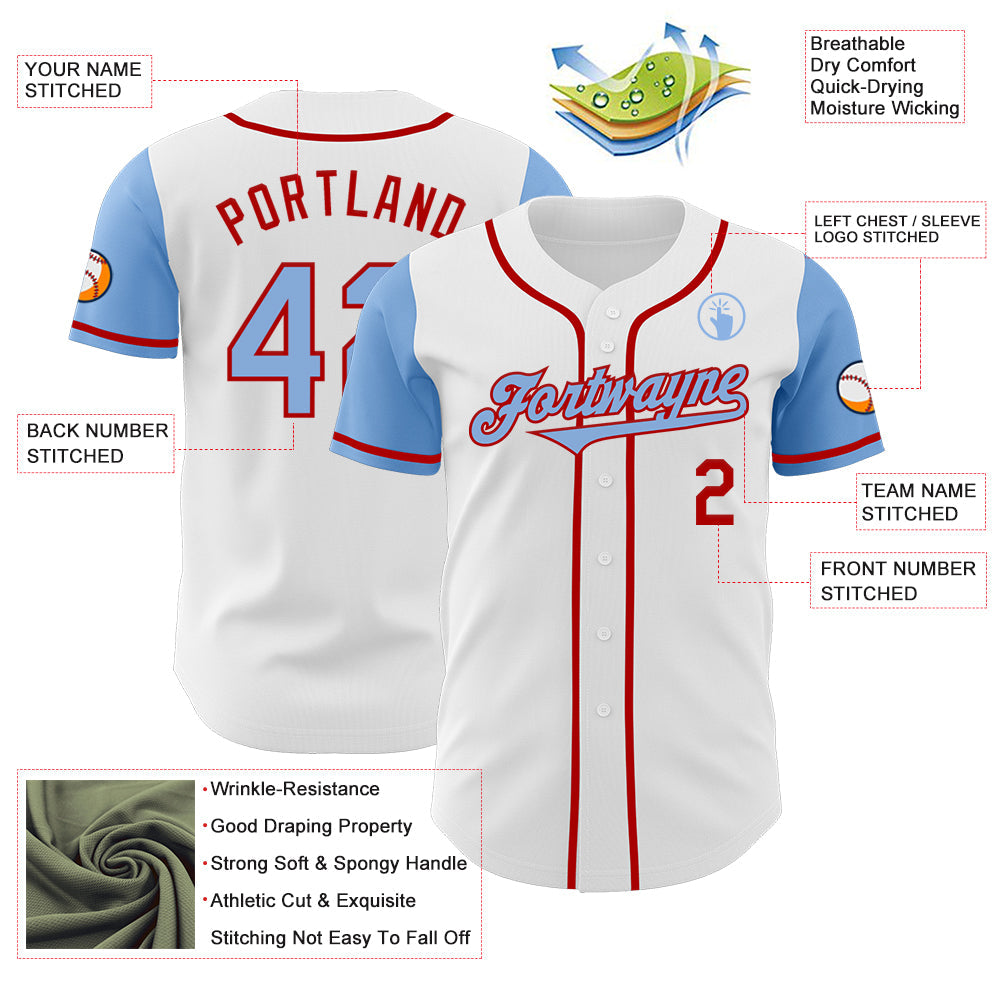 Custom White Light Blue-Red Authentic Two Tone Baseball Jersey baseball jersey product view 3