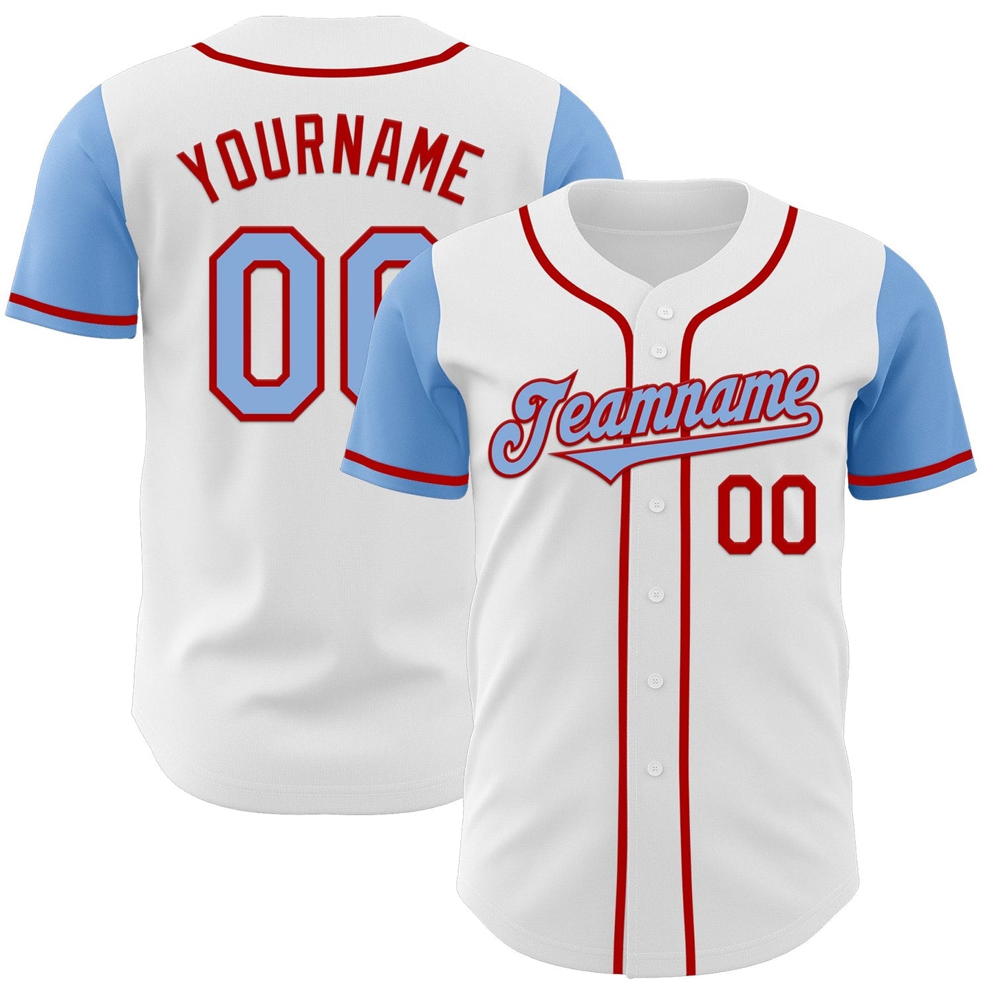 Custom White Light Blue-Red Authentic Two Tone Baseball Jersey baseball jersey product view 1