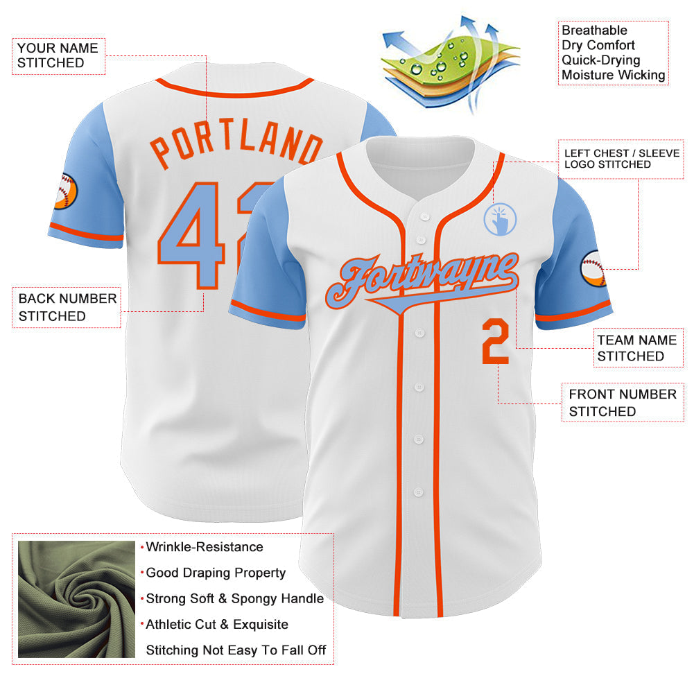 Custom White Light Blue-Orange Authentic Two Tone Baseball Jersey baseball jersey product view 3