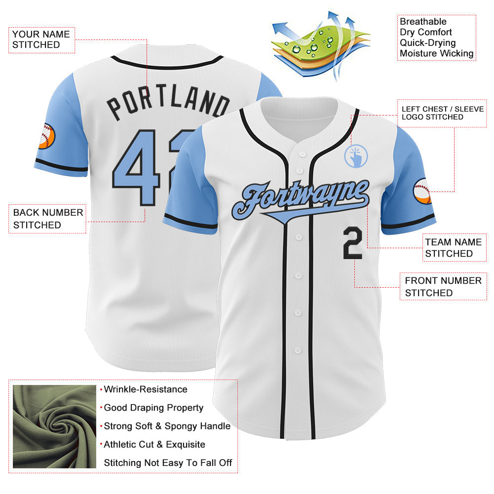 Custom White Light Blue-Black Authentic Two Tone Baseball Jersey baseball jersey product view 3