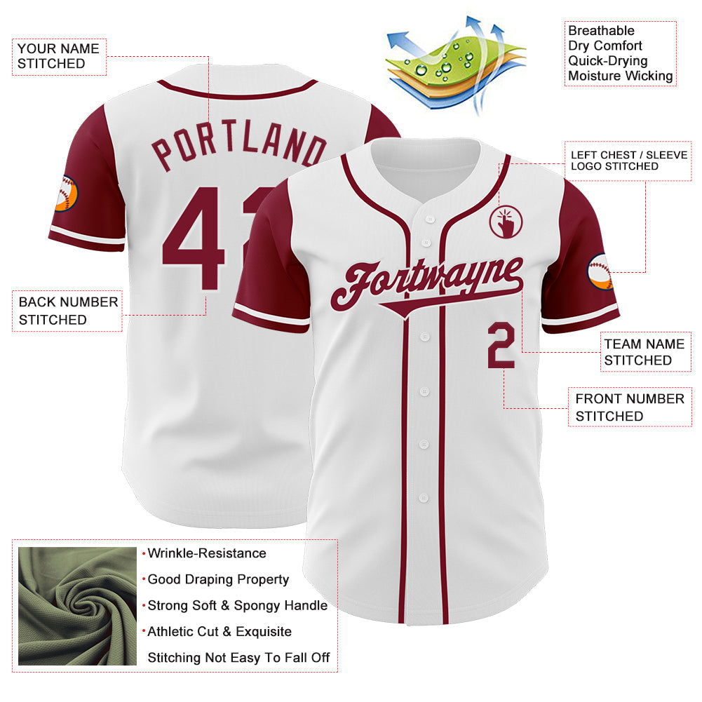 Custom White Crimson Authentic Two Tone Baseball Jersey baseball jersey product view 3