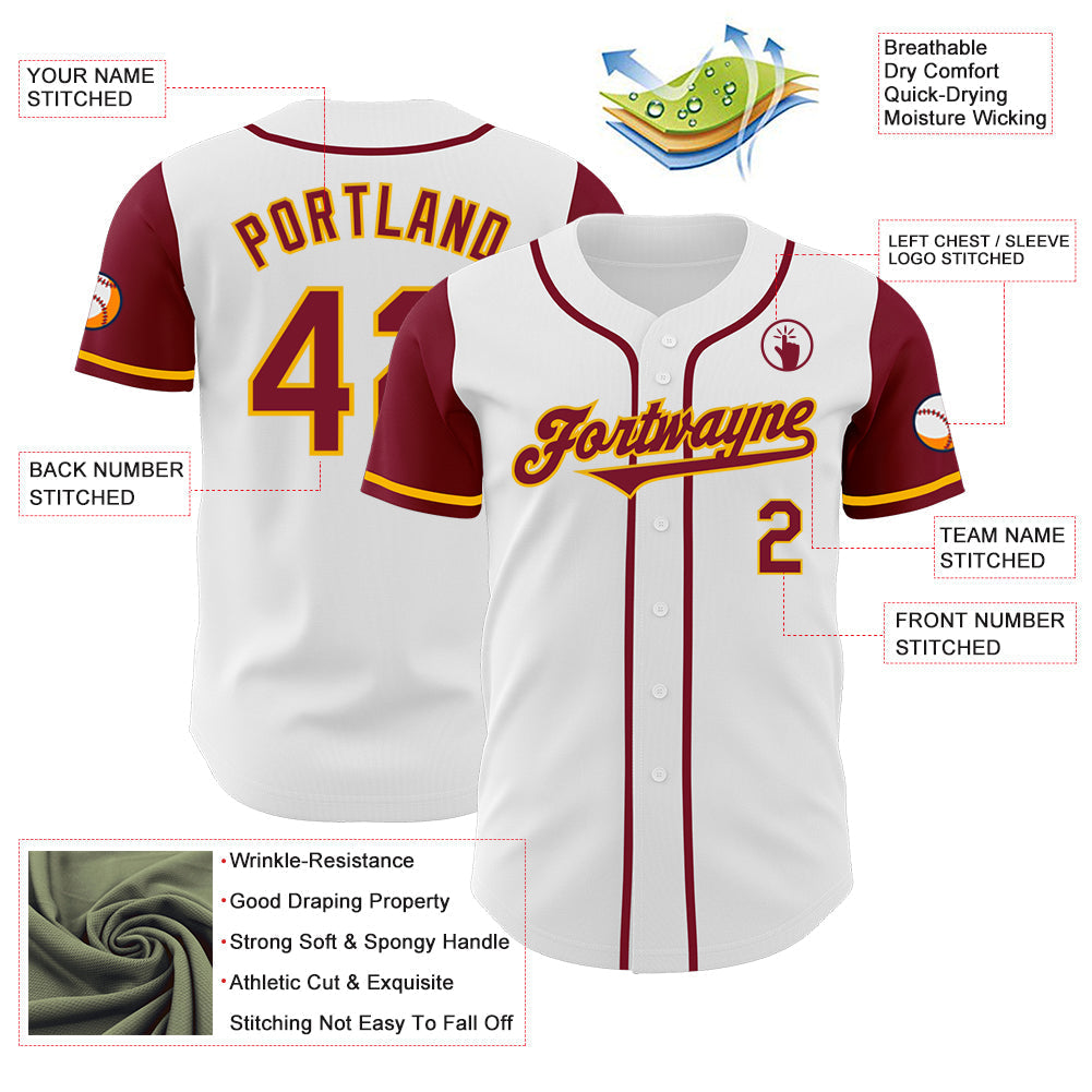 Custom White Crimson-Gold Authentic Two Tone Baseball Jersey baseball jersey product view 3