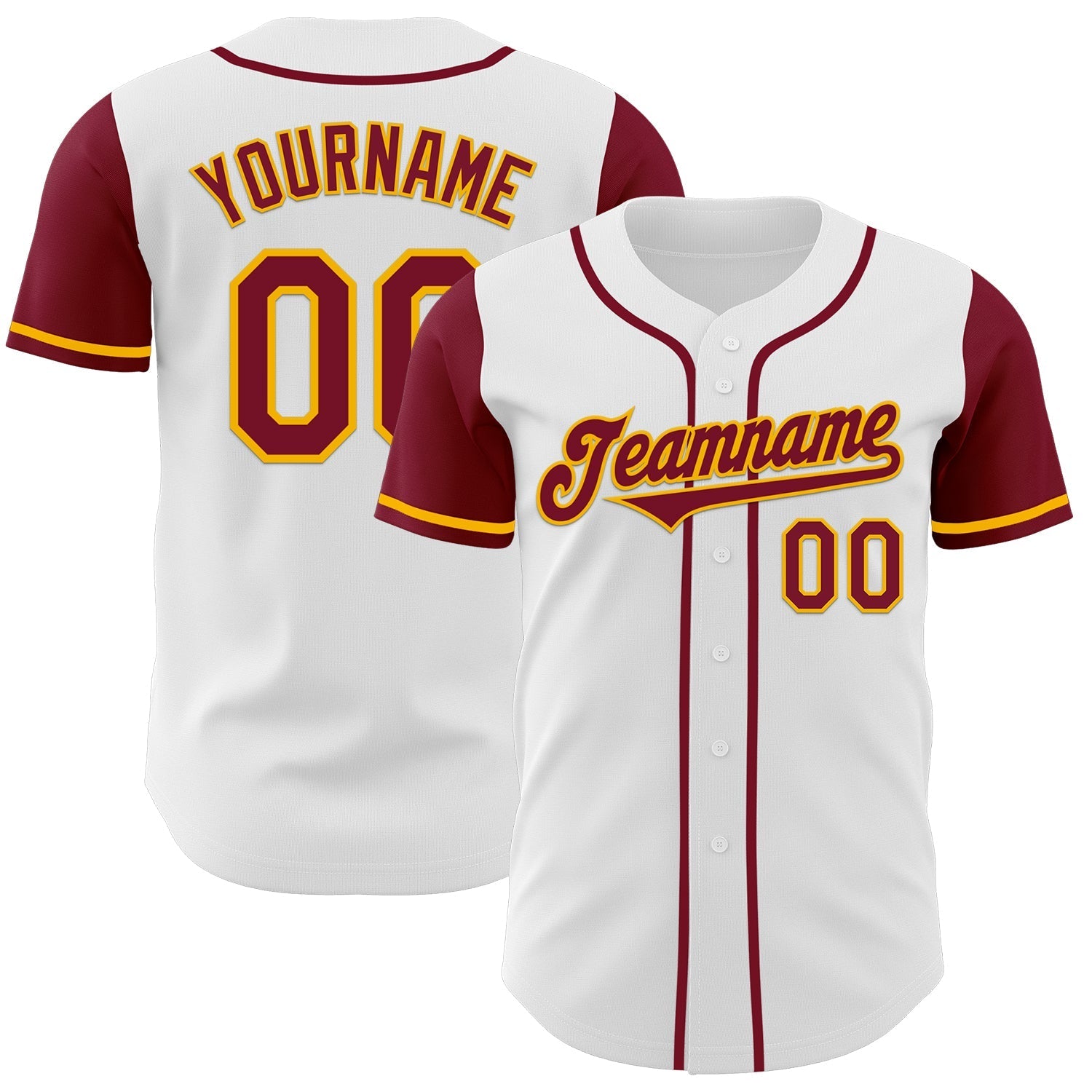 Custom White Crimson-Gold Authentic Two Tone Baseball Jersey baseball jersey product view 1