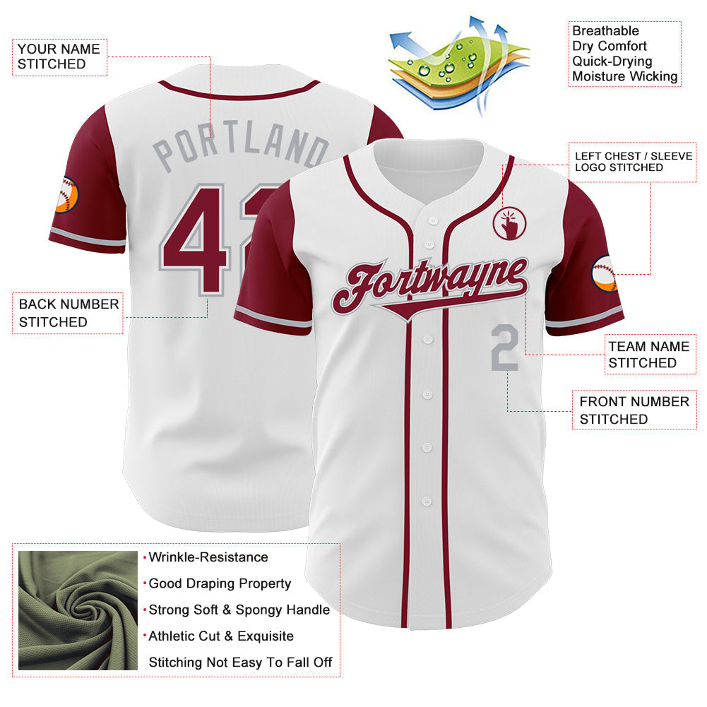 Custom White Crimson-Gray Authentic Two Tone Baseball Jersey baseball jersey product view 3