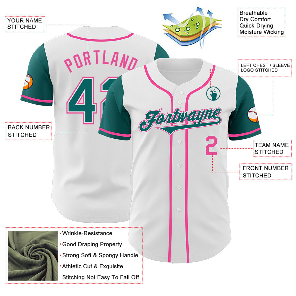Custom White Teal-Pink Authentic Two Tone Baseball Jersey baseball jersey product view 3