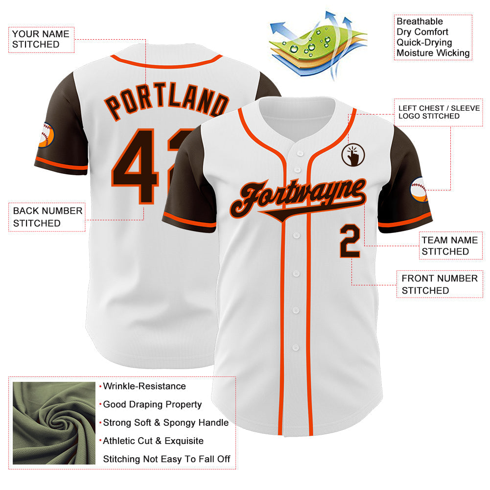 Custom White Brown-Orange Authentic Two Tone Baseball Jersey baseball jersey product view 3