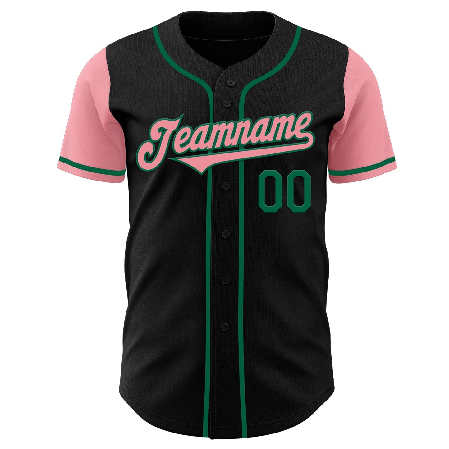 Custom Black Medium Pink-Kelly Green Authentic Two Tone Baseball Jersey baseball jersey product view 2