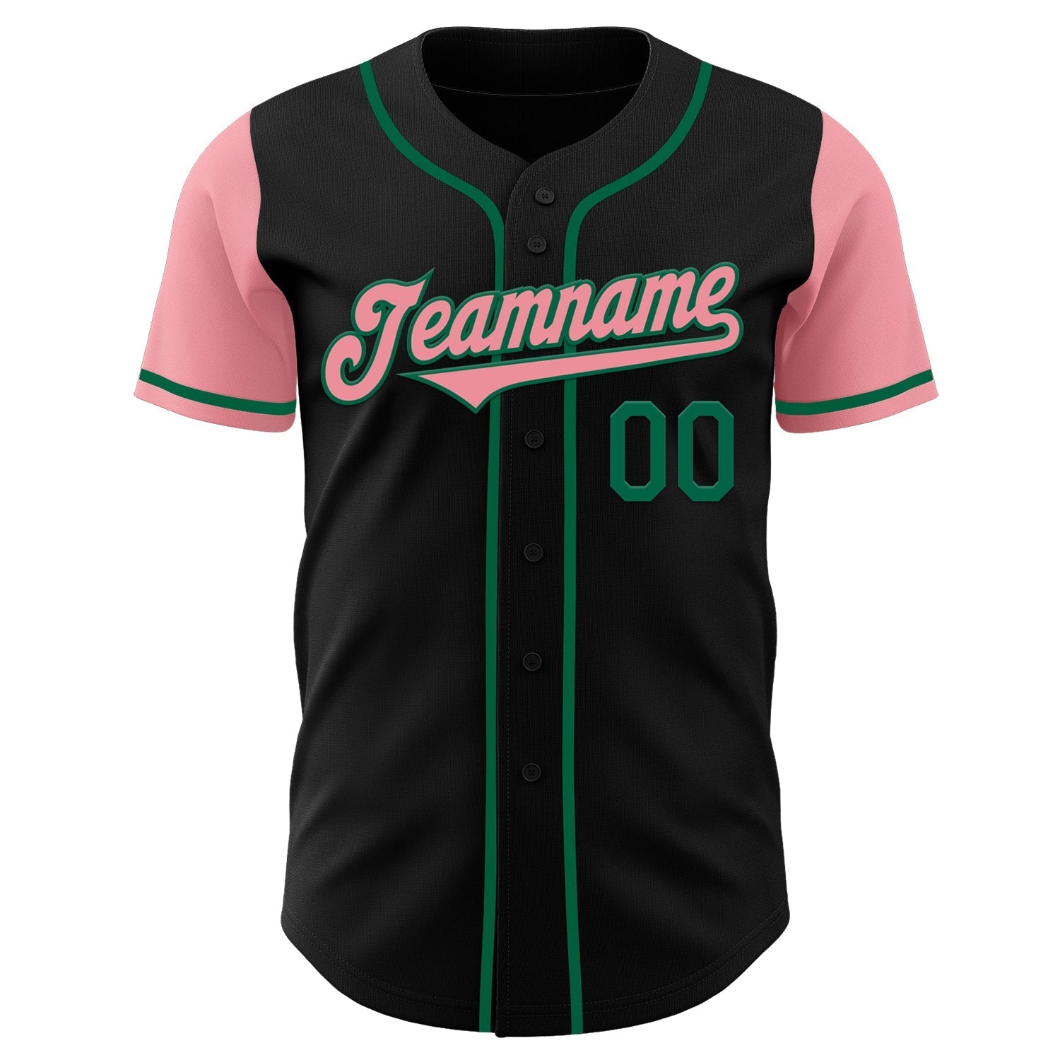 Custom Black Medium Pink-Kelly Green Authentic Two Tone Baseball Jersey baseball jersey product view 2