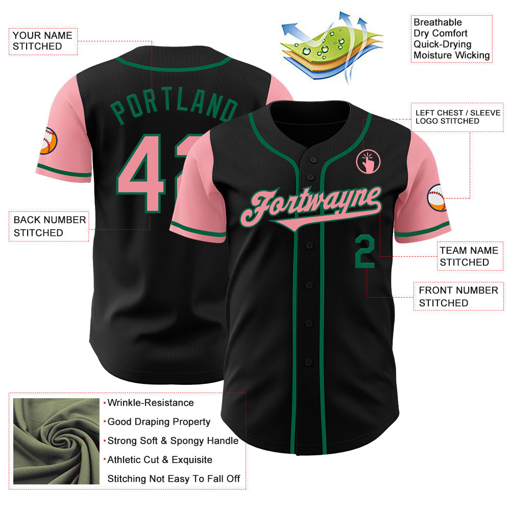 Custom Black Medium Pink-Kelly Green Authentic Two Tone Baseball Jersey baseball jersey product view 3