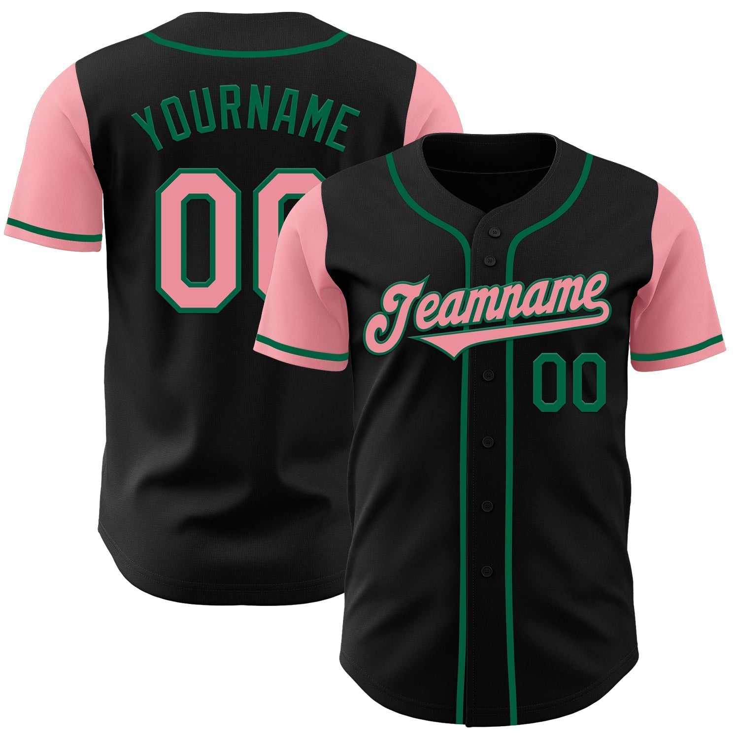 Custom Black Medium Pink-Kelly Green Authentic Two Tone Baseball Jersey baseball jersey product view 1
