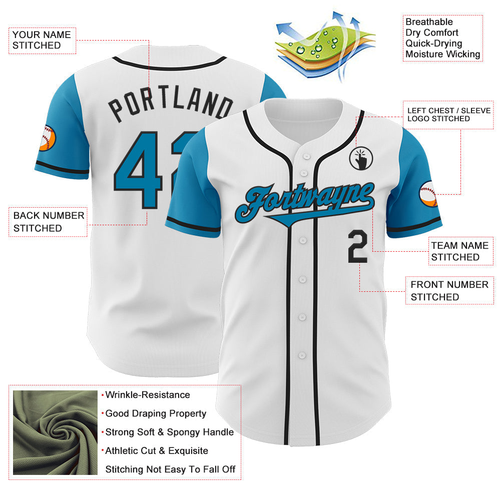 Custom White Panther Blue-Black Authentic Two Tone Baseball Jersey baseball jersey product view 3