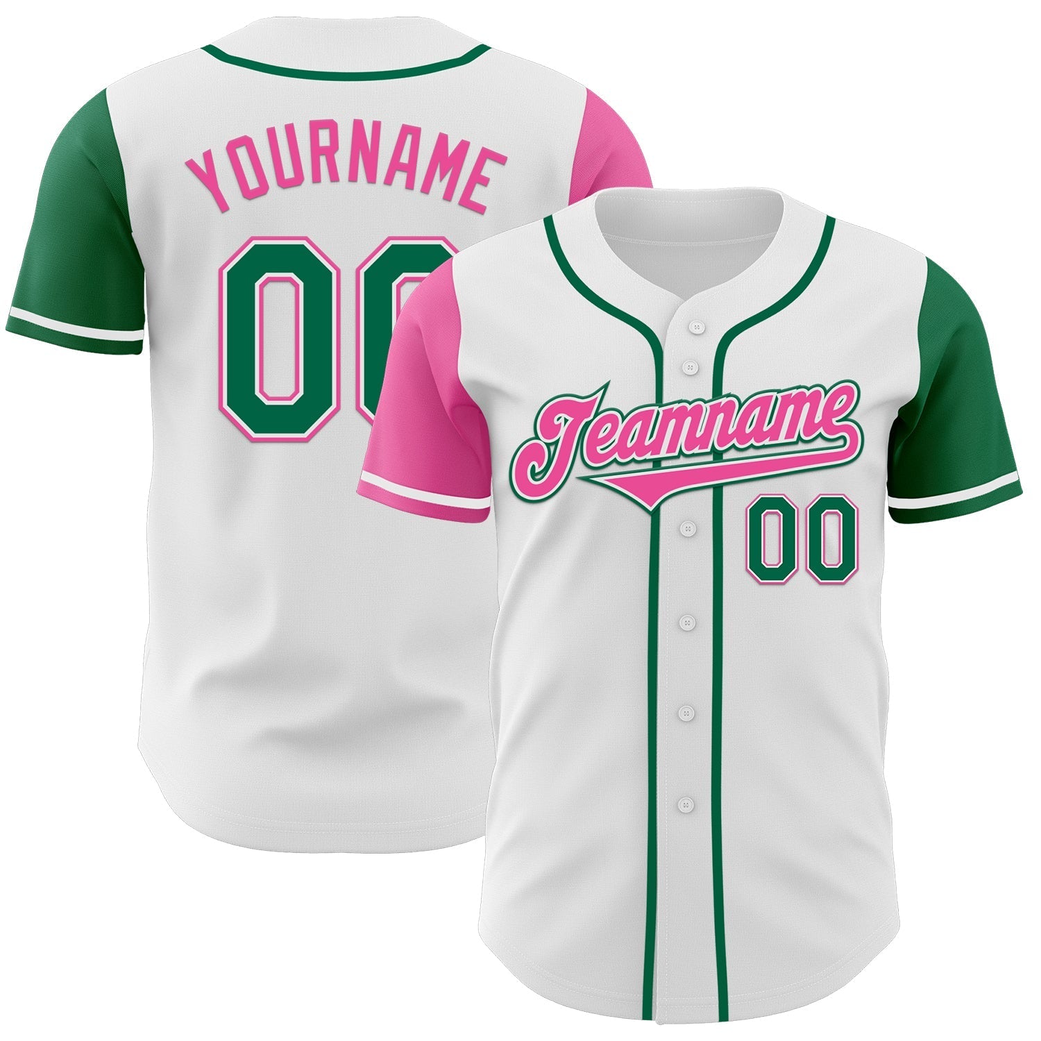 Custom White Kelly Green-Pink Authentic Two Tone Baseball Jersey baseball jersey product view 1
