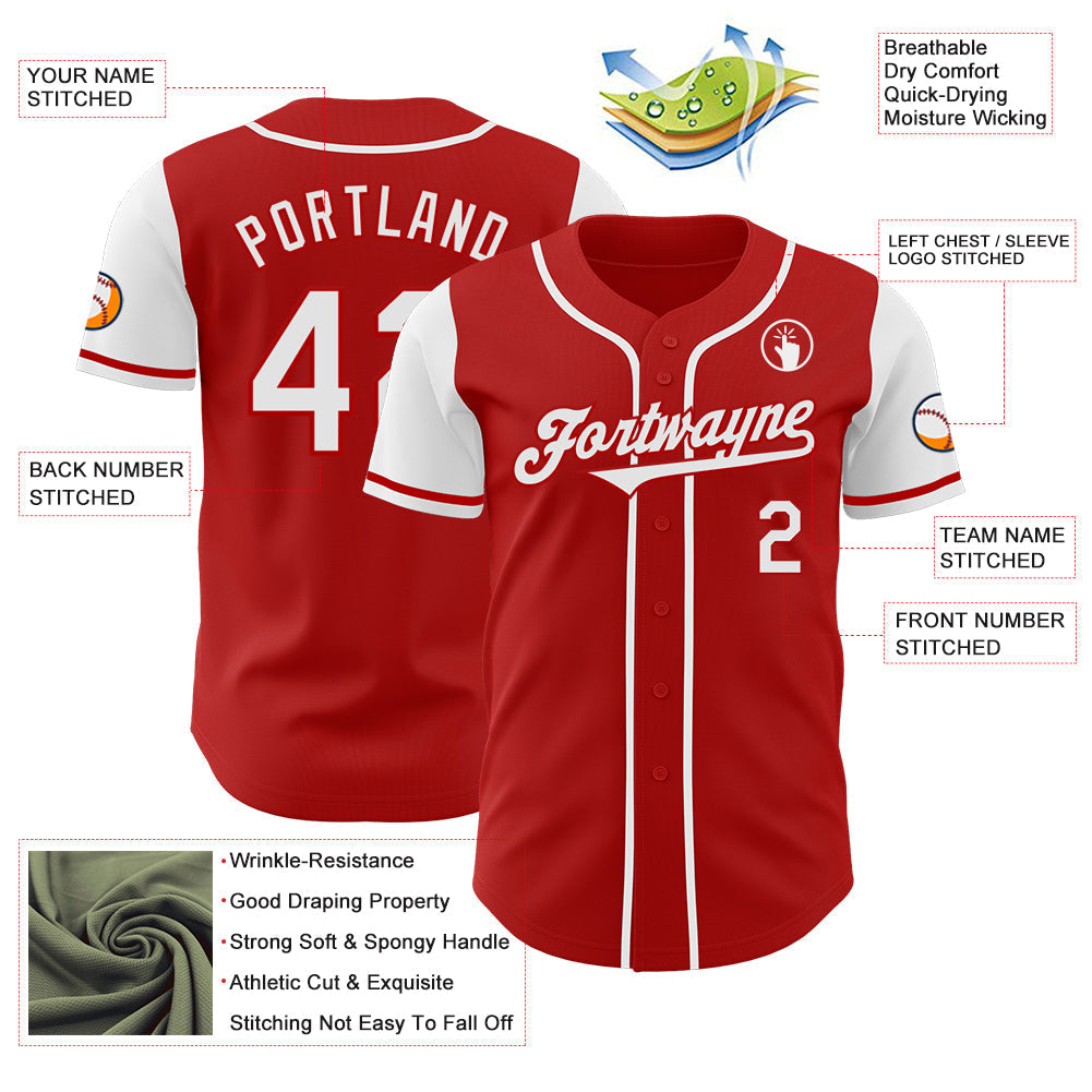 Custom Red White Authentic Two Tone Baseball Jersey baseball jersey product view 3