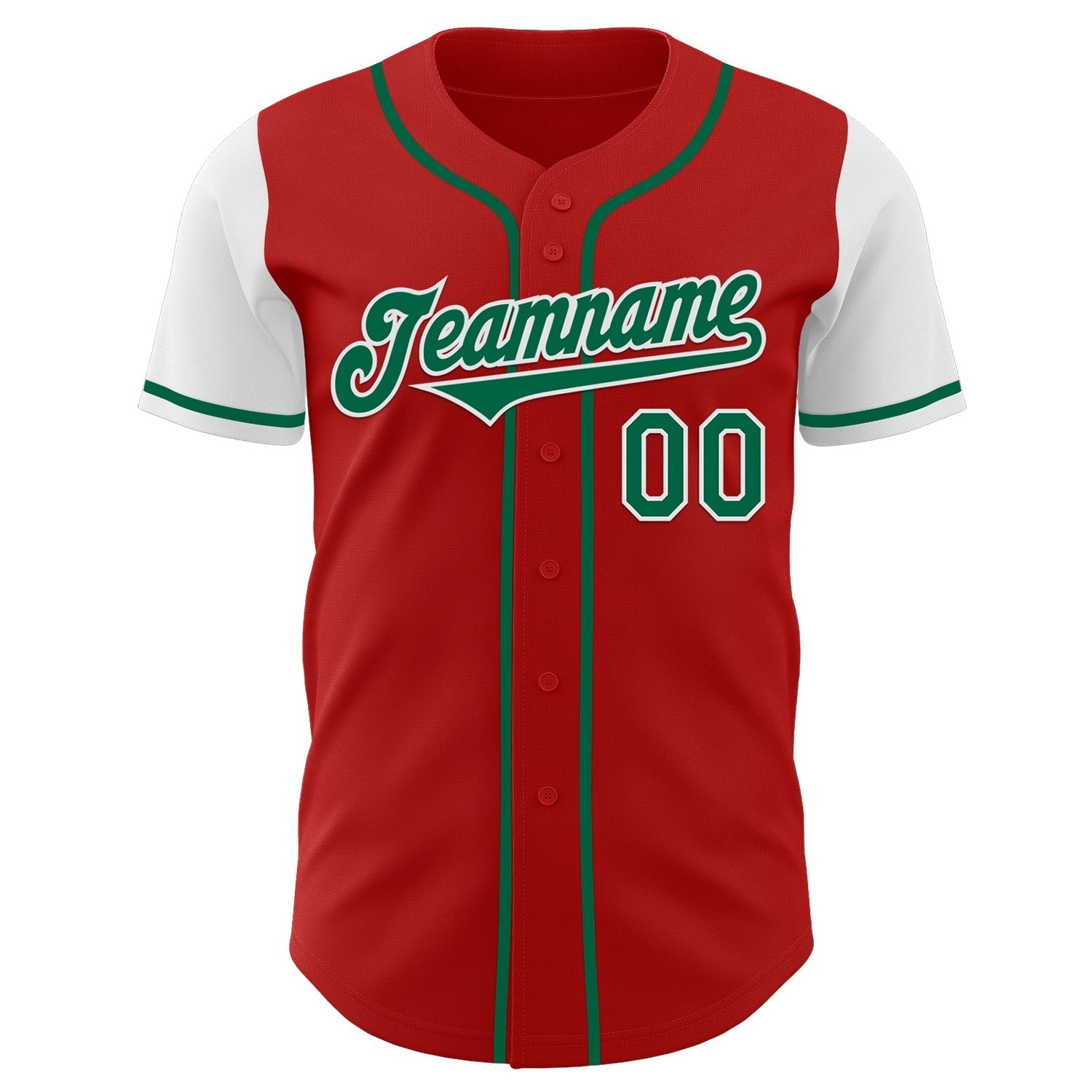 Custom Red Kelly Green-White Authentic Two Tone Baseball Jersey baseball jersey product view 2
