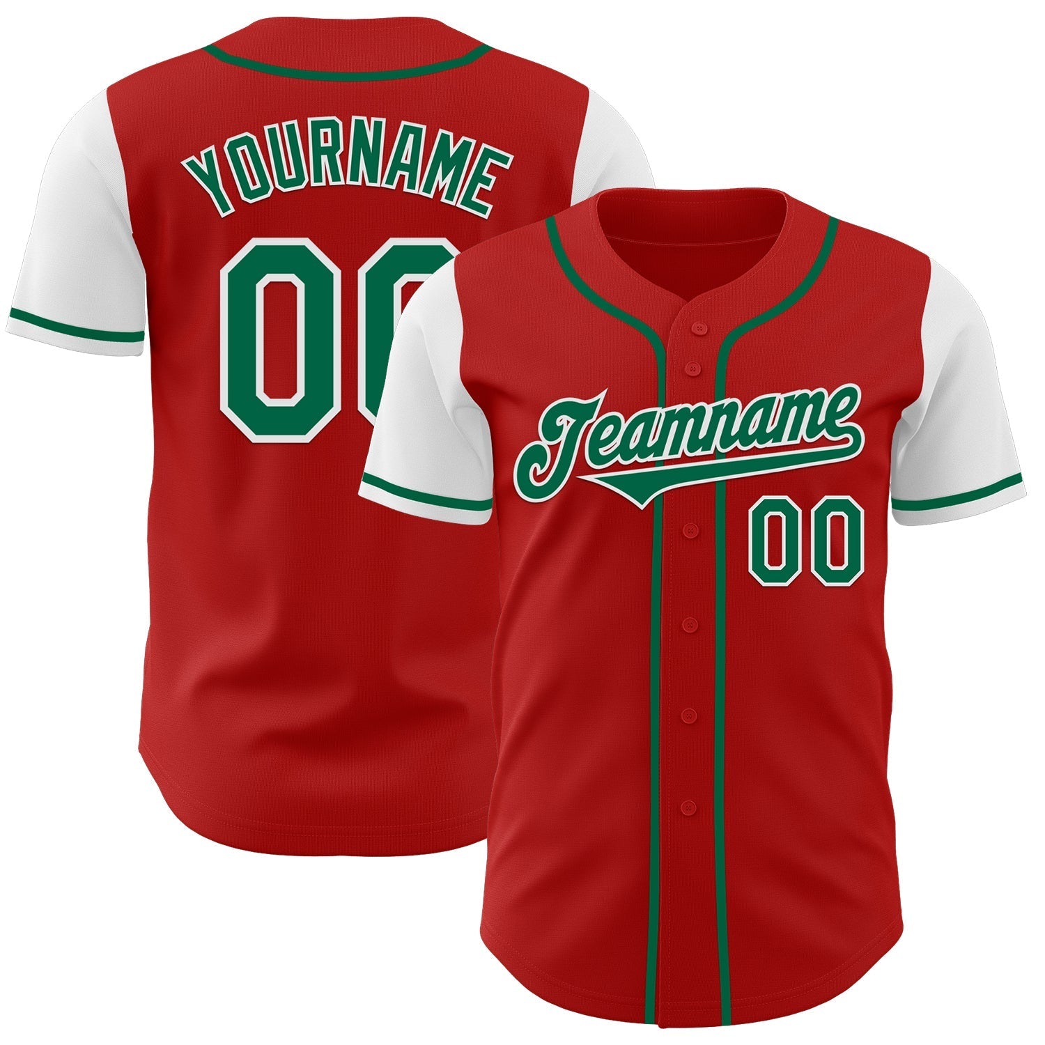 Custom Red Kelly Green-White Authentic Two Tone Baseball Jersey baseball jersey product view 1