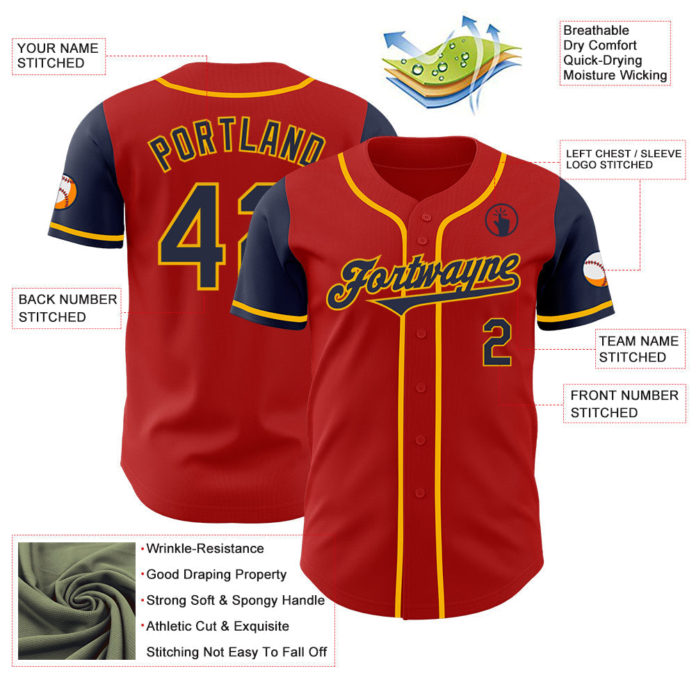 Custom Red Navy-Gold Authentic Two Tone Baseball Jersey baseball jersey product view 3