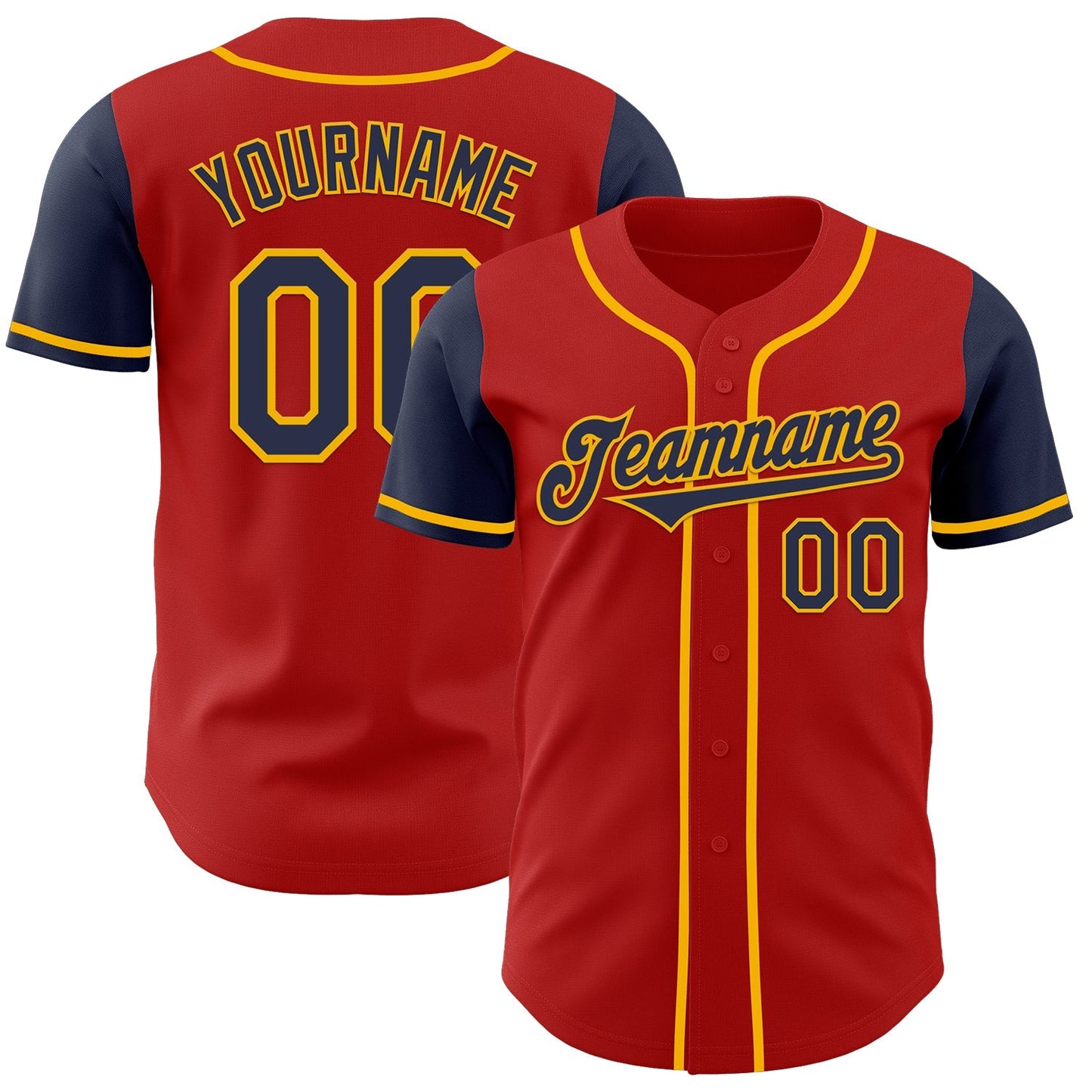 Custom Red Navy-Gold Authentic Two Tone Baseball Jersey baseball jersey product view 1