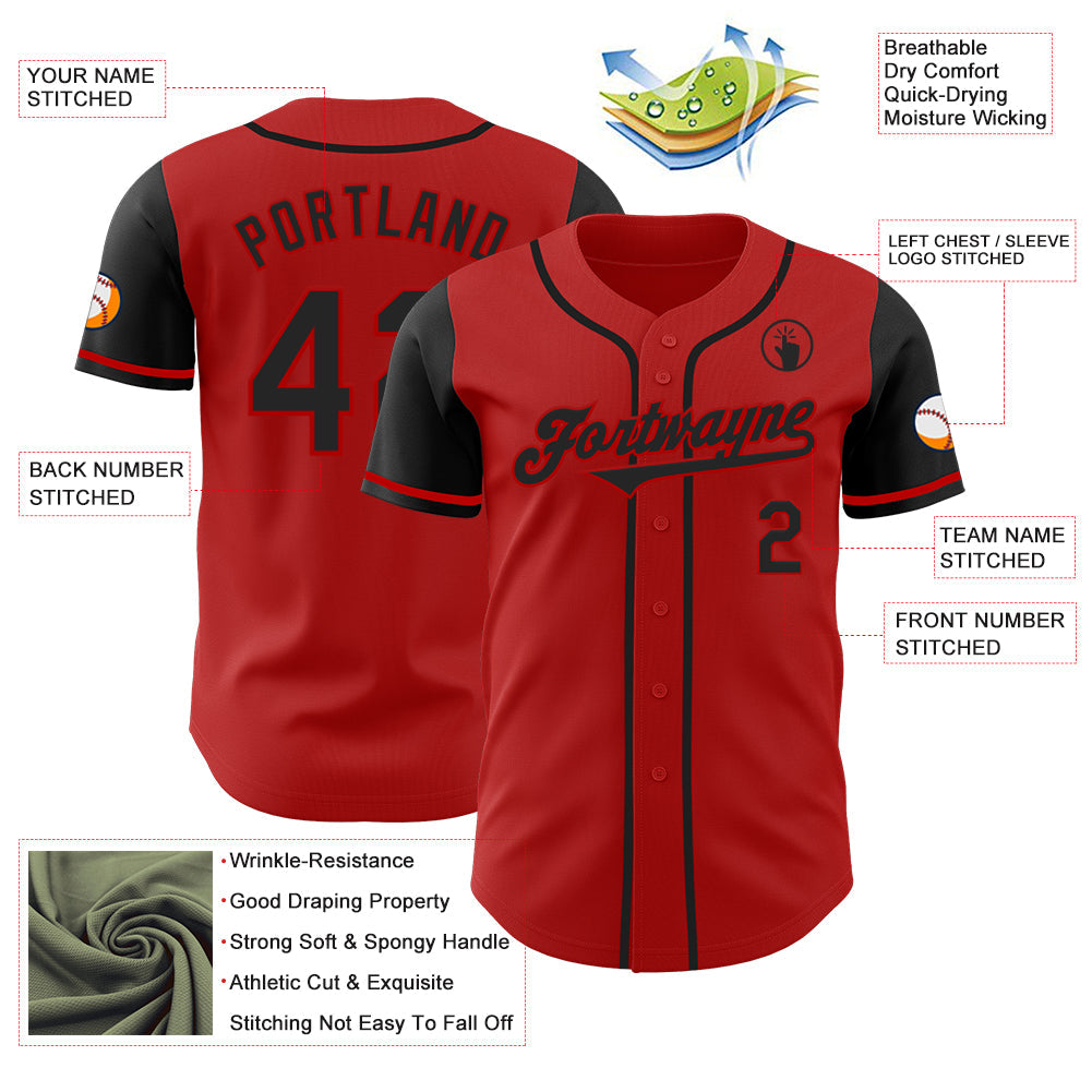Custom Red Black Authentic Two Tone Baseball Jersey baseball jersey product view 3