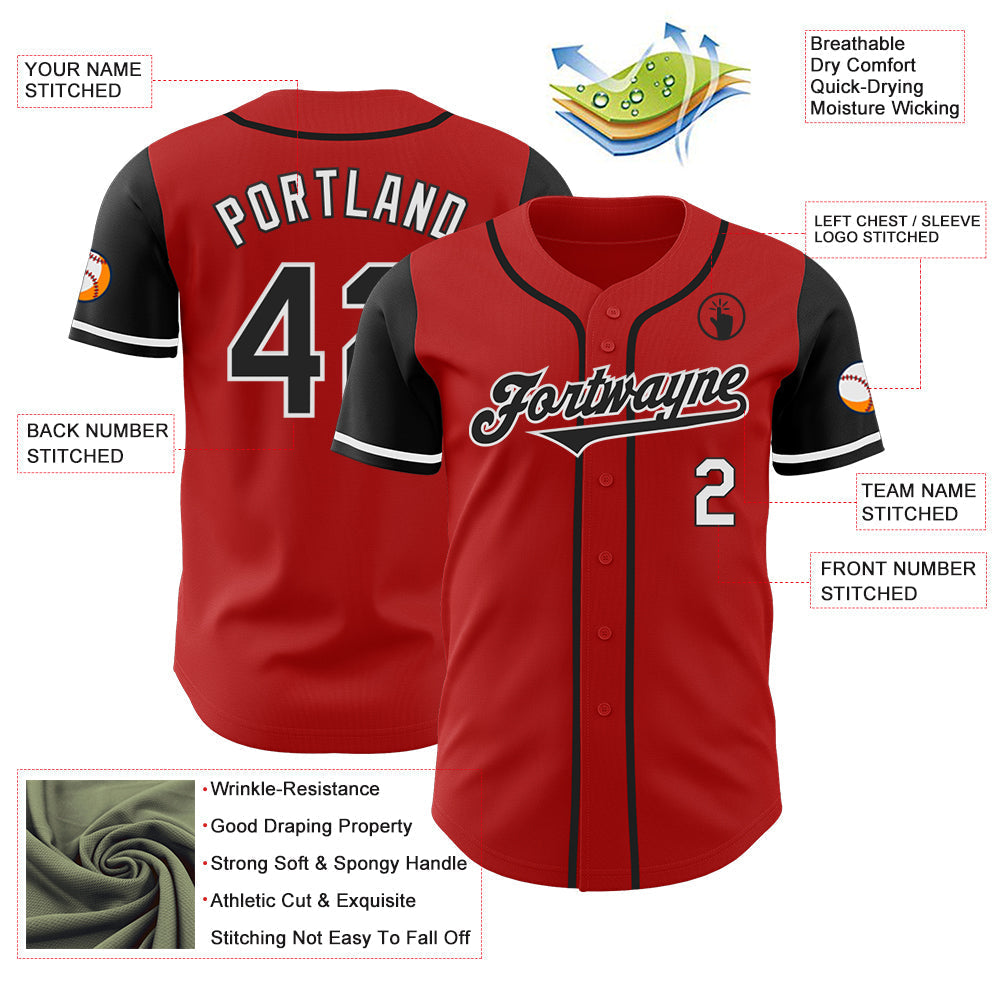 Custom Red Black-White Authentic Two Tone Baseball Jersey baseball jersey product view 3