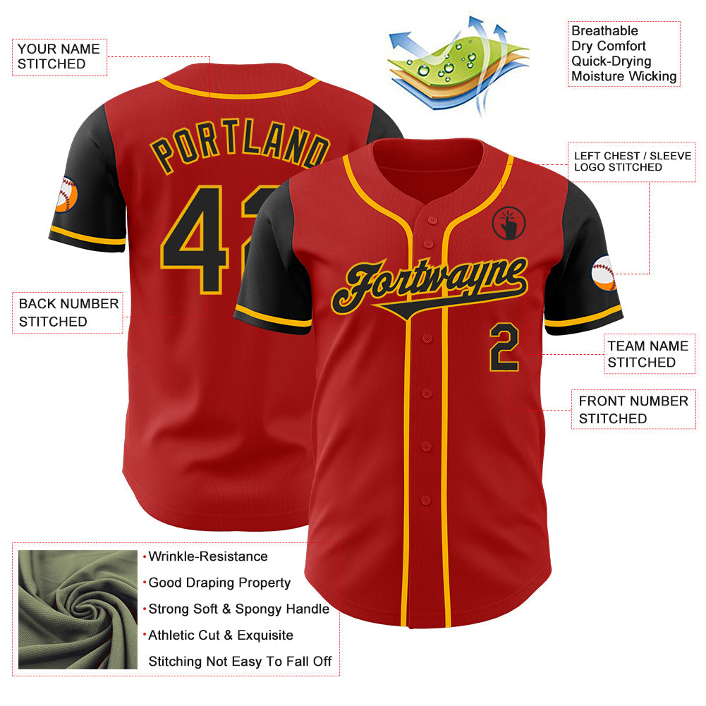 Custom Red Black-Gold Authentic Two Tone Baseball Jersey baseball jersey product view 3