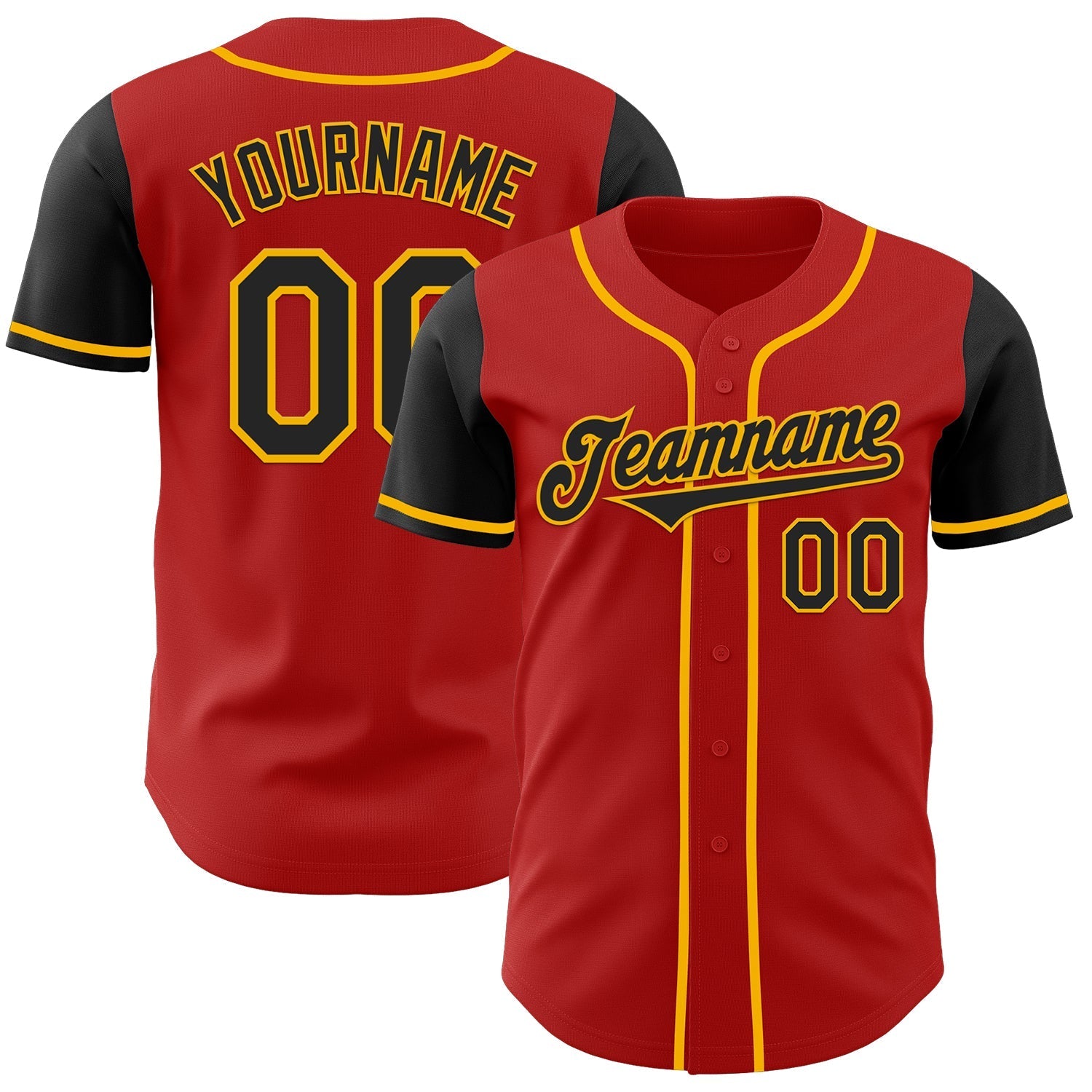 Custom Red Black-Gold Authentic Two Tone Baseball Jersey baseball jersey product view 1