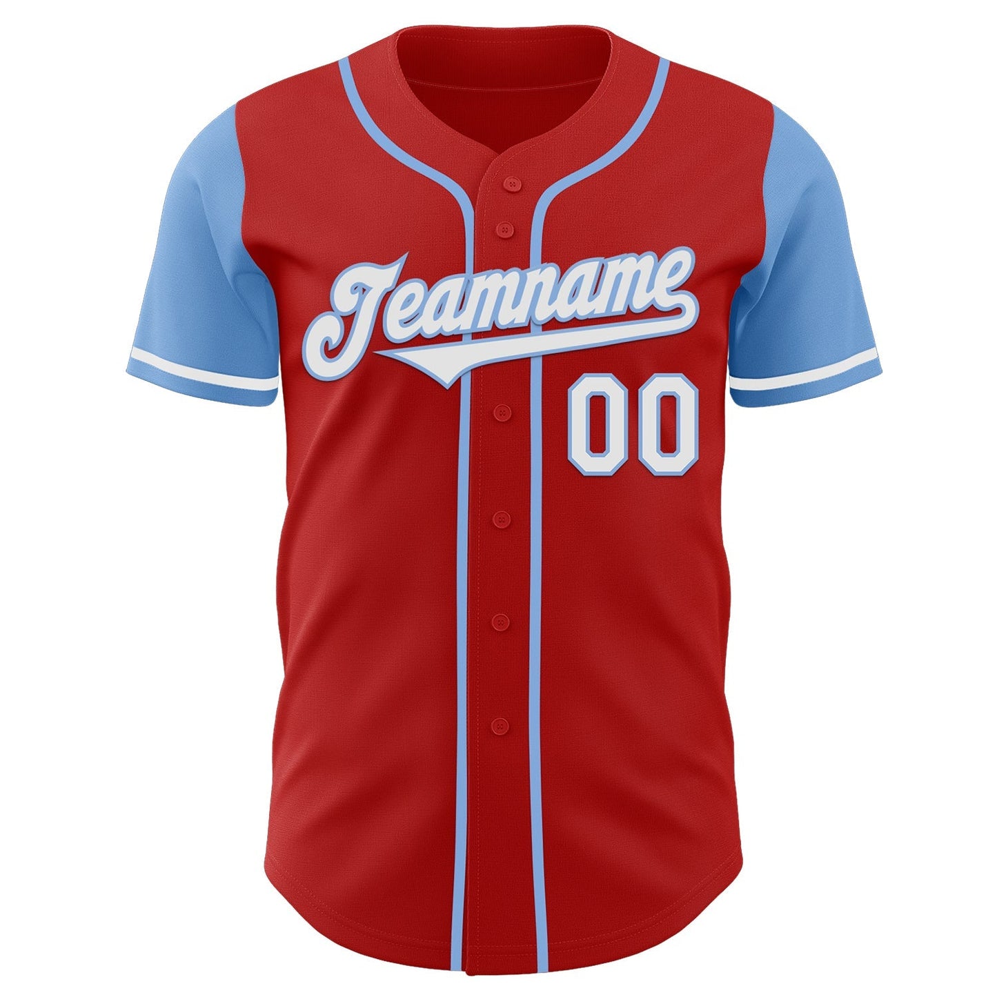 Custom Red White-Light Blue Authentic Two Tone Baseball Jersey baseball jersey product view 2