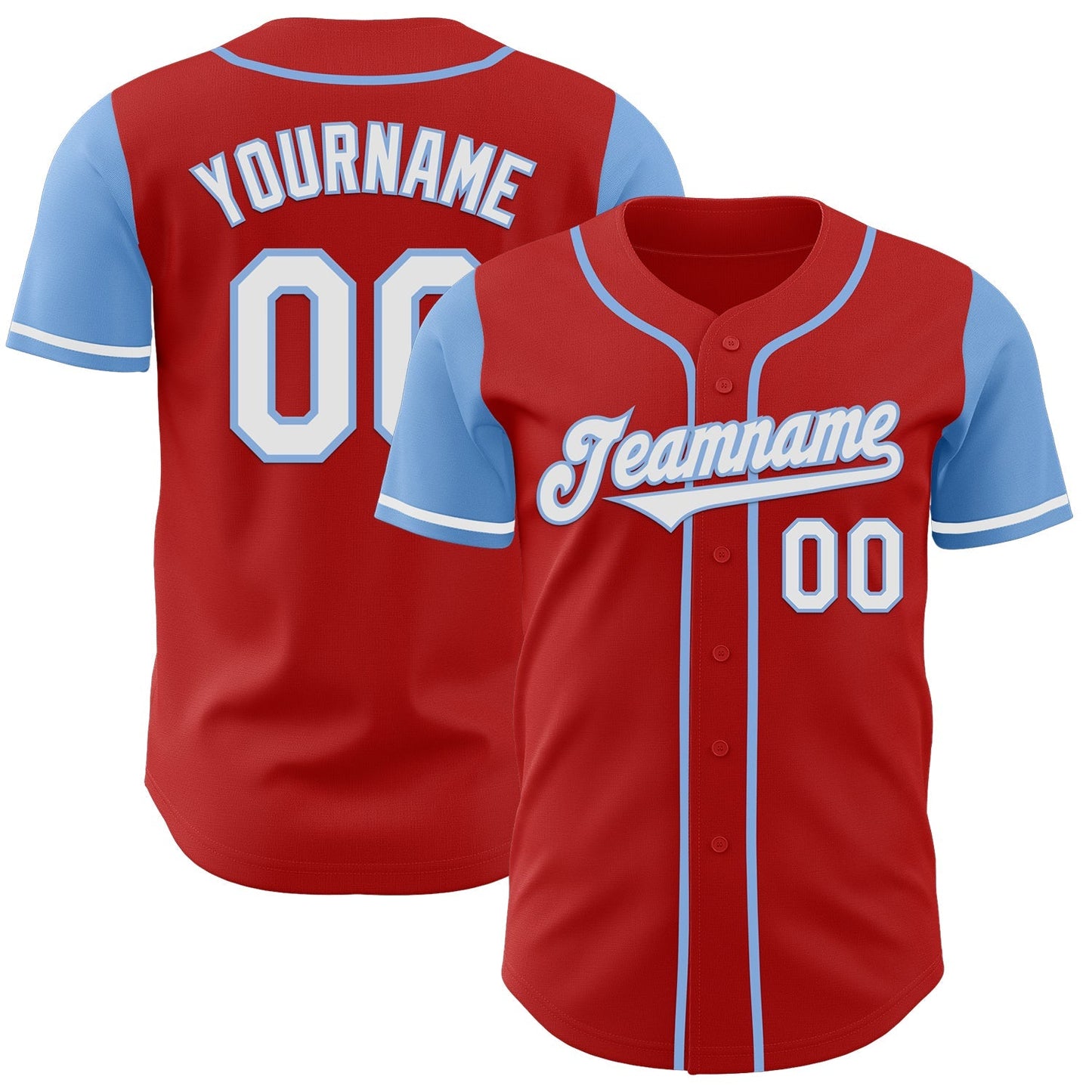 Custom Red White-Light Blue Authentic Two Tone Baseball Jersey baseball jersey product view 1