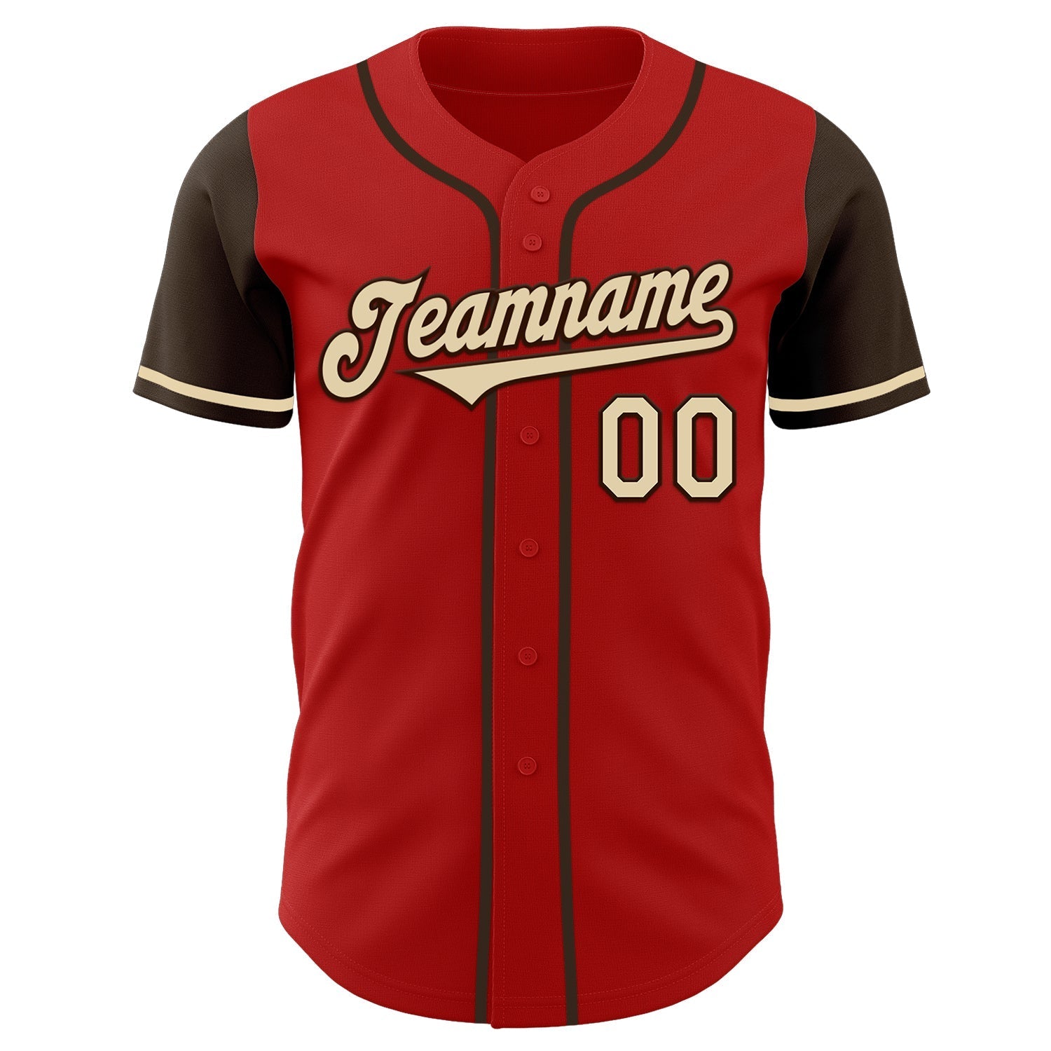 Custom Red Cream-Brown Authentic Two Tone Baseball Jersey baseball jersey product view 2