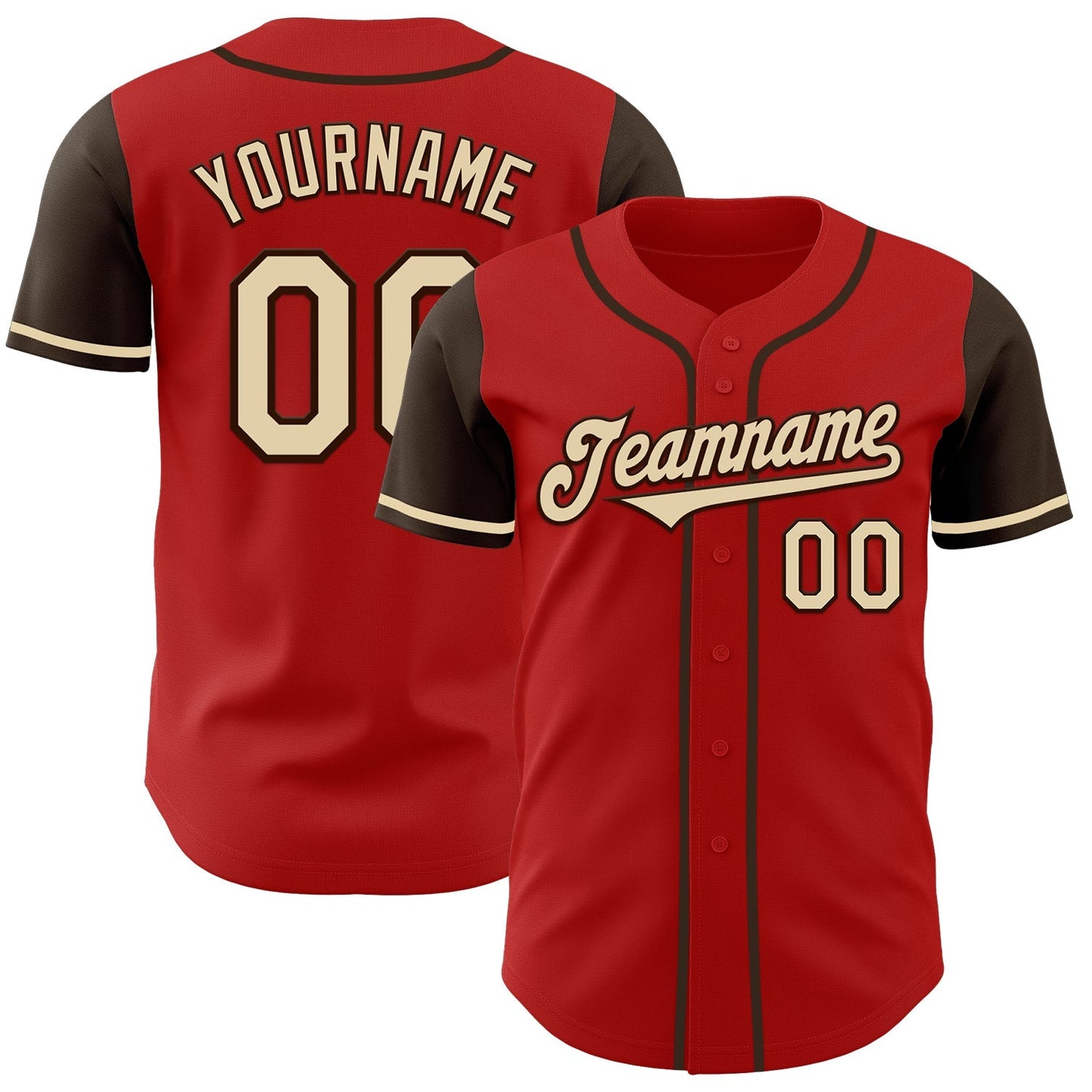 Custom Red Cream-Brown Authentic Two Tone Baseball Jersey baseball jersey product view 1