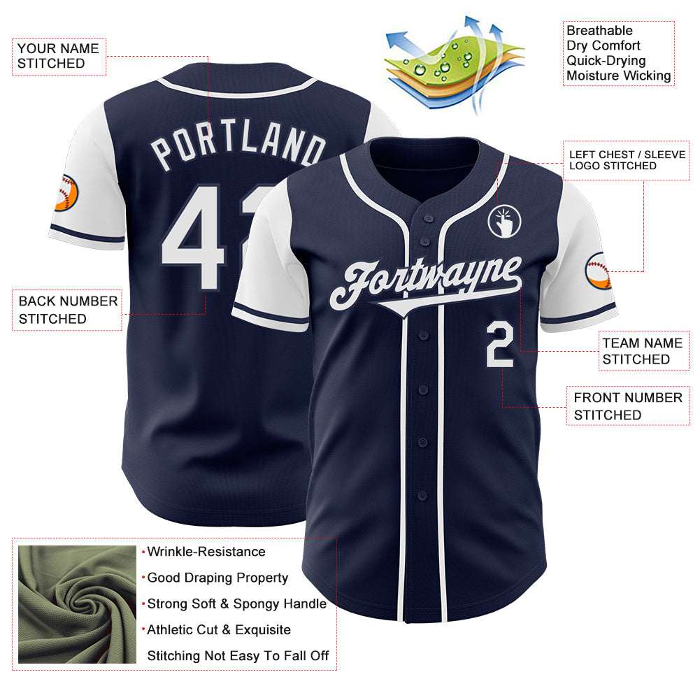 Custom Navy White Authentic Two Tone Baseball Jersey baseball jersey product view 3
